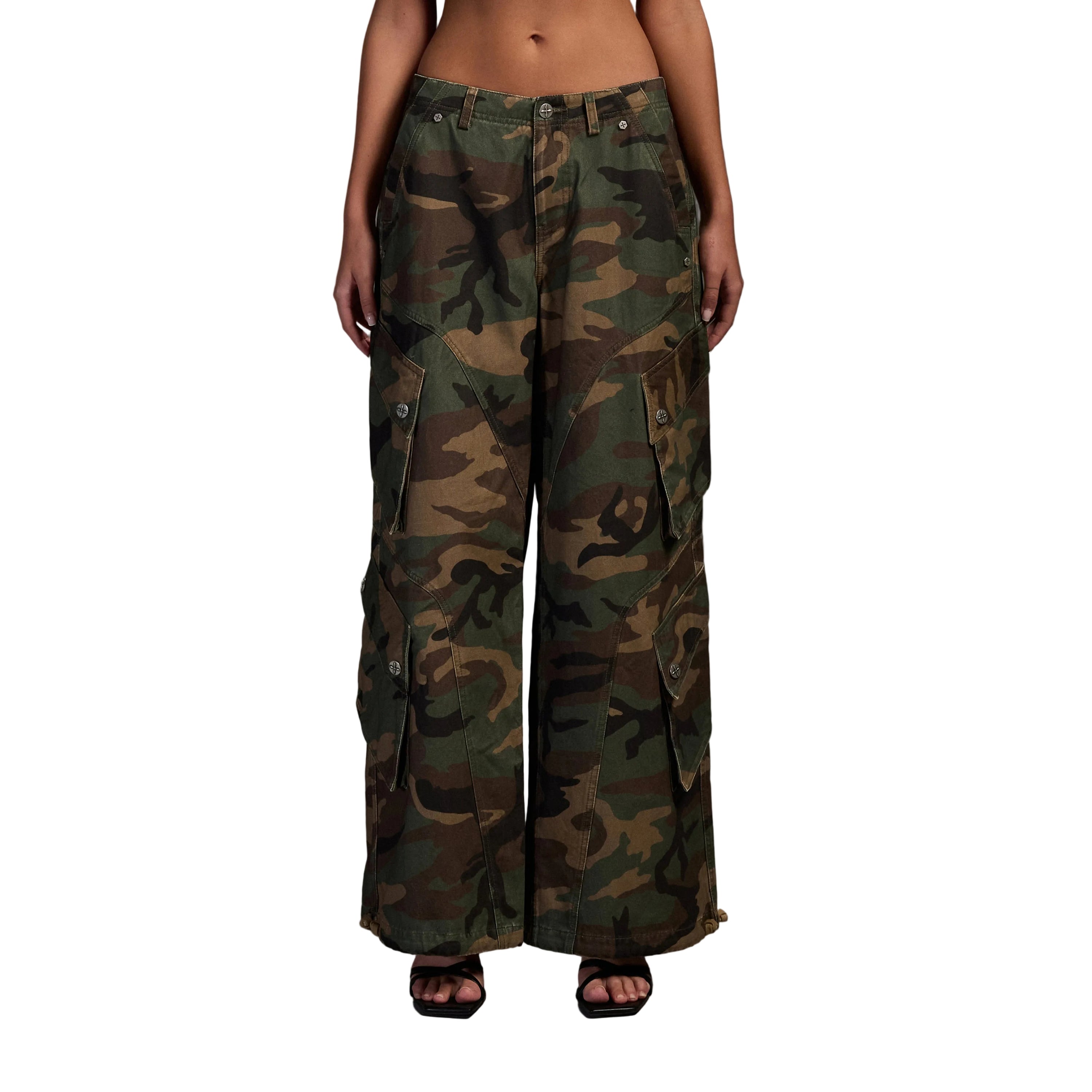 Retro Wide-Leg Cargo Pants in Green