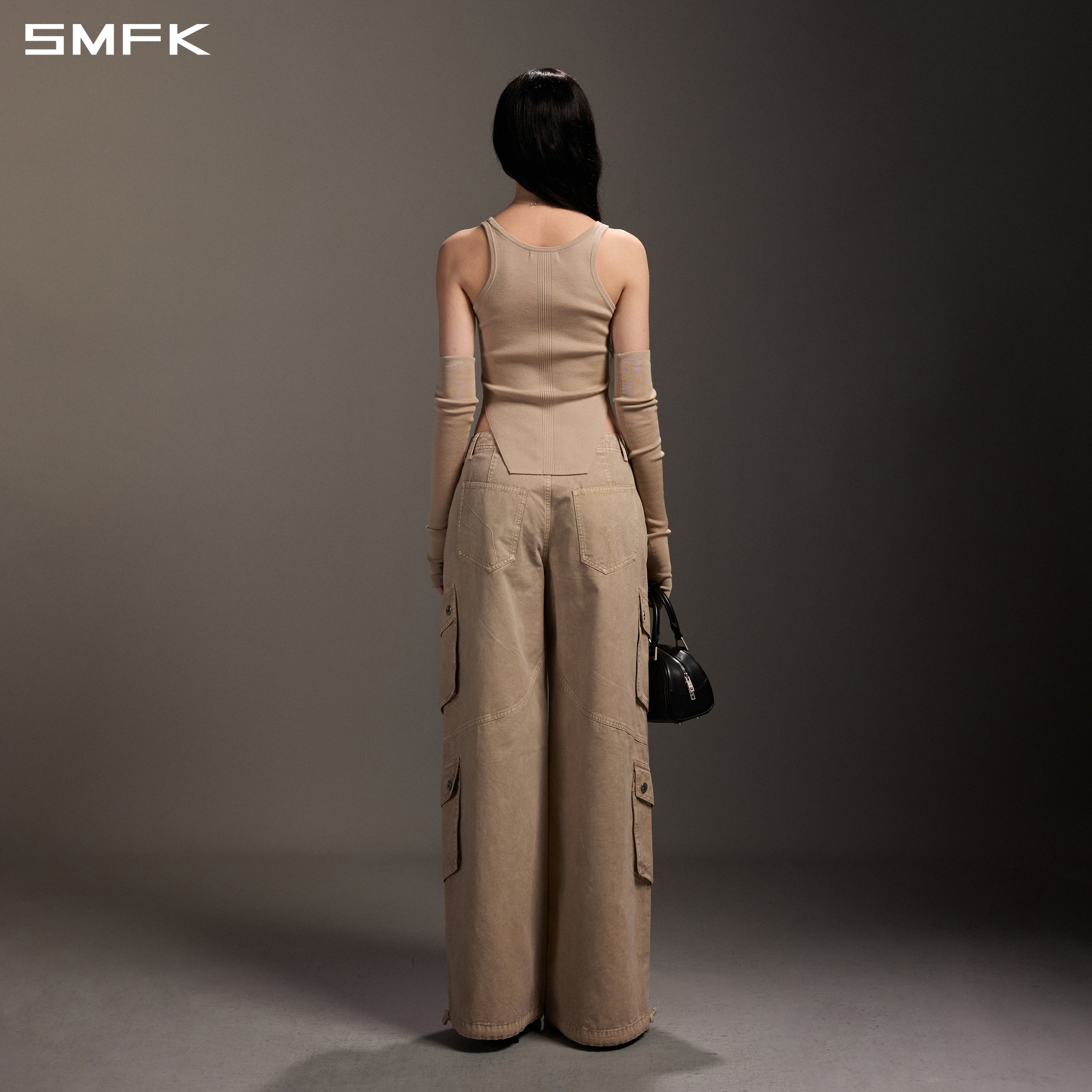 Retro Wide-Leg Cargo Pants in Skin Tone