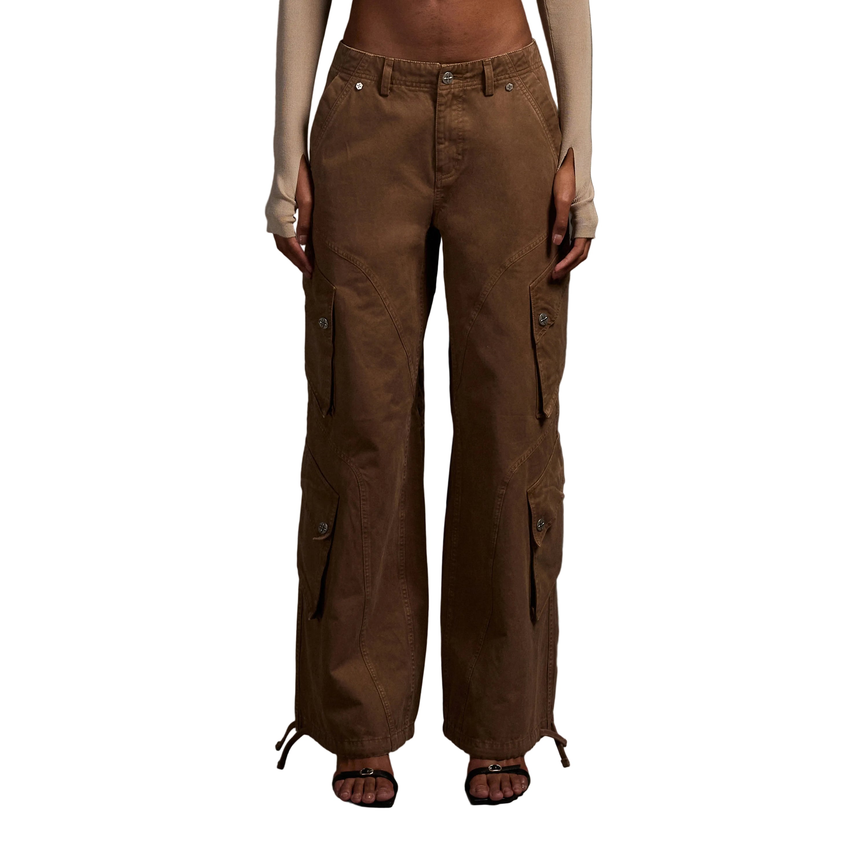 Retro Wide-Leg Cargo Pants in Brown