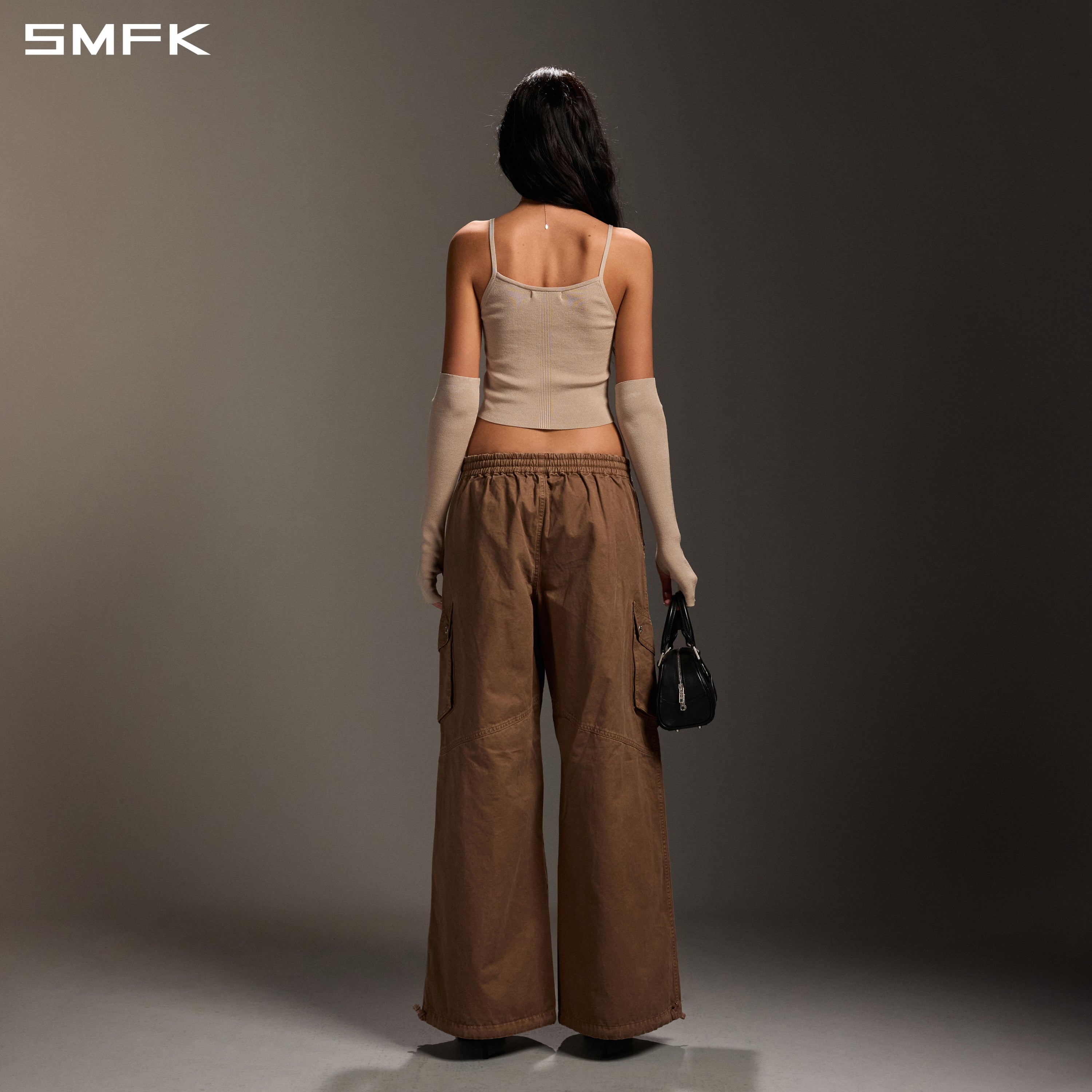Brown Wide-Leg Athletic Cargo Pants