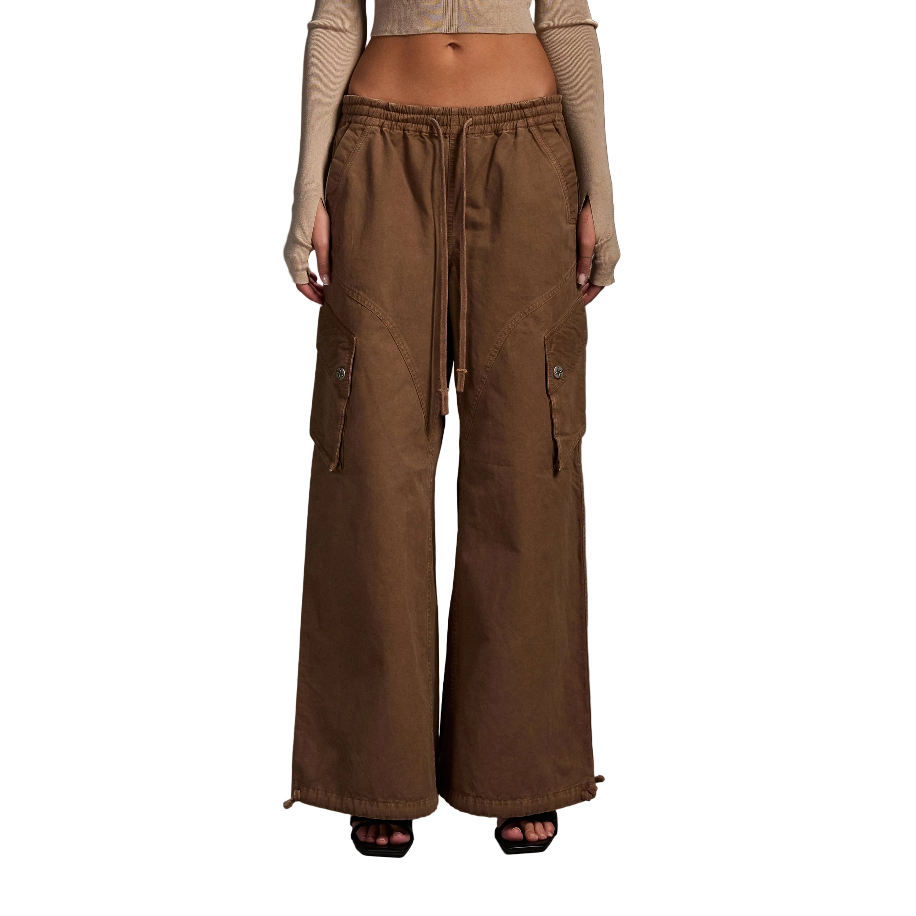 Brown Wide-Leg Athletic Cargo Pants