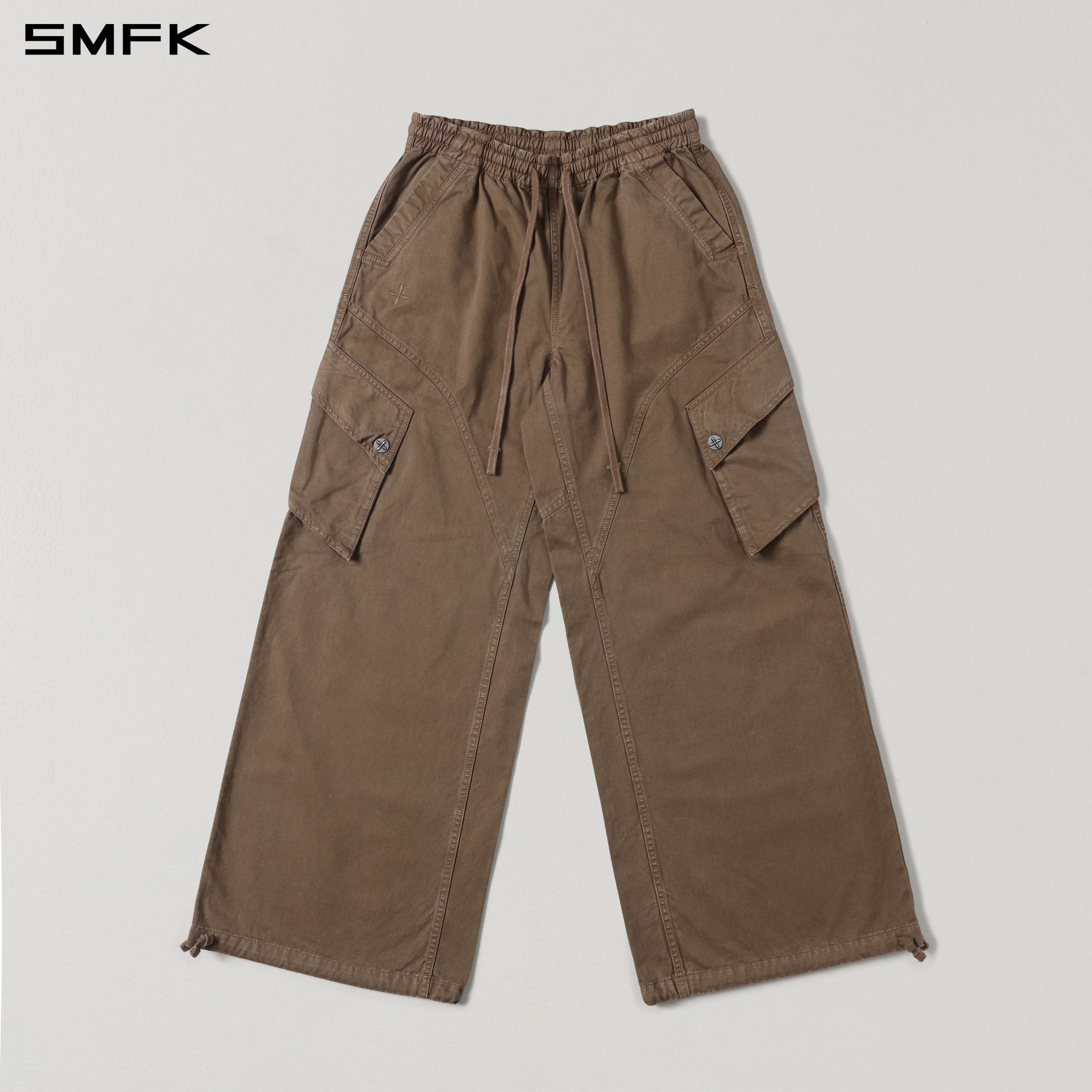 Brown Wide-Leg Athletic Cargo Pants