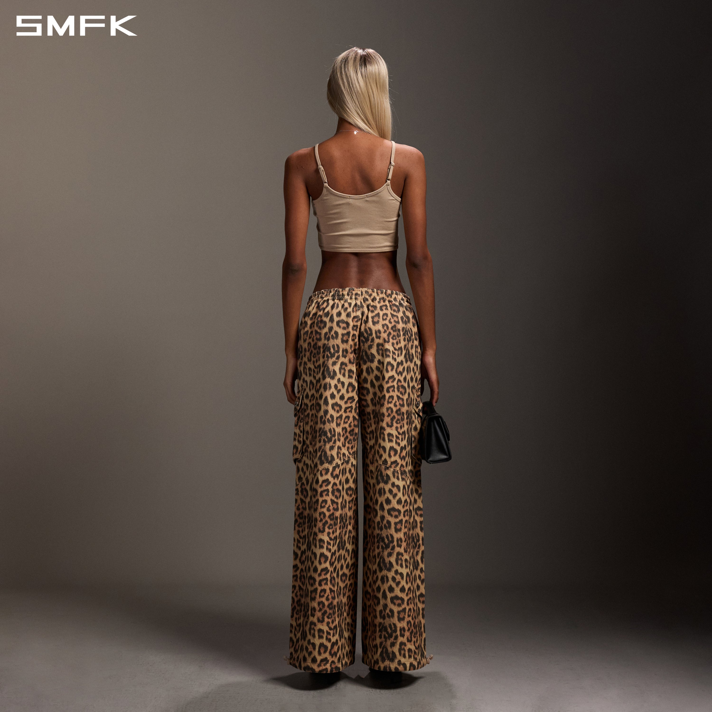 Leopard Print Wide-Leg Athletic Cargo Pants