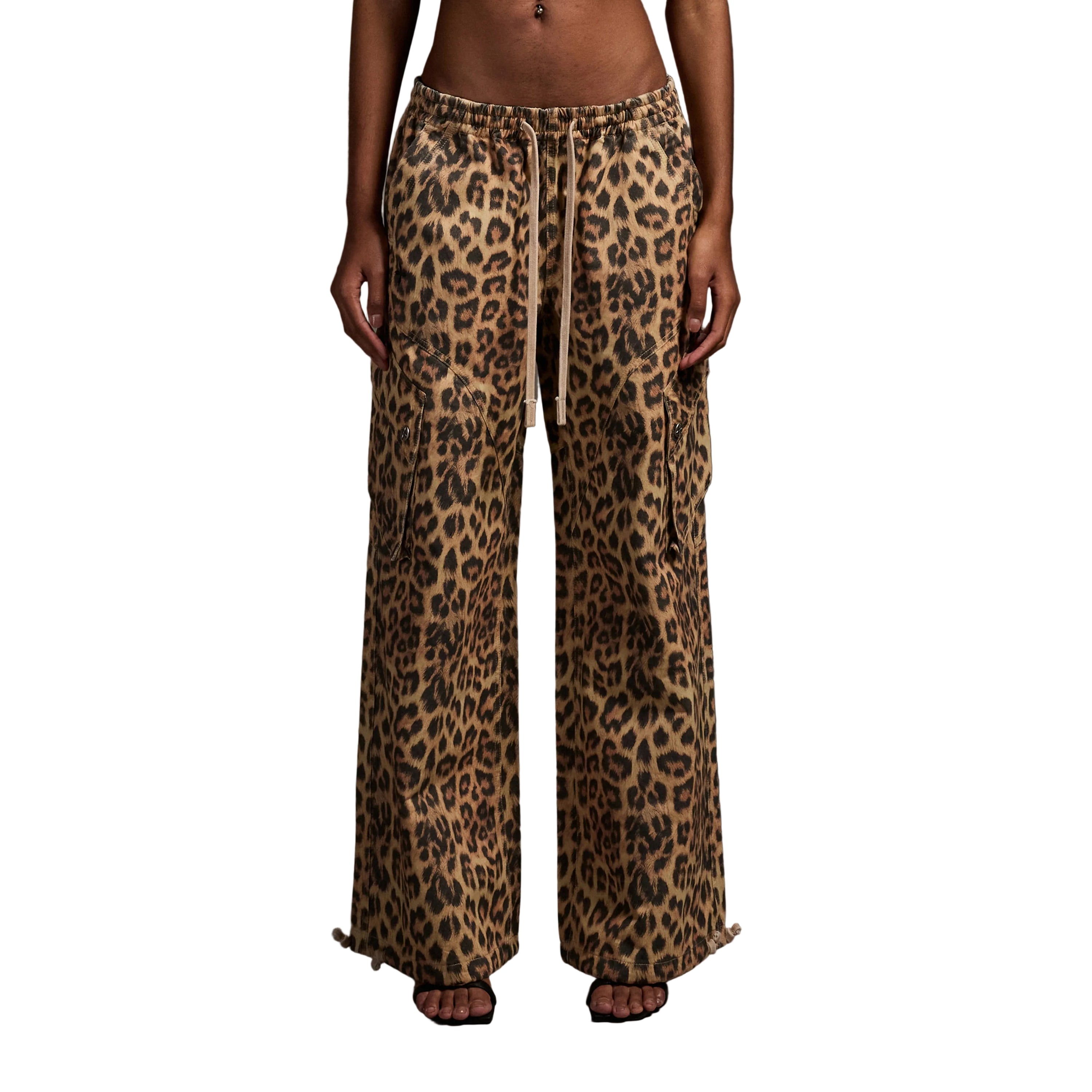 Leopard Print Wide-Leg Athletic Cargo Pants