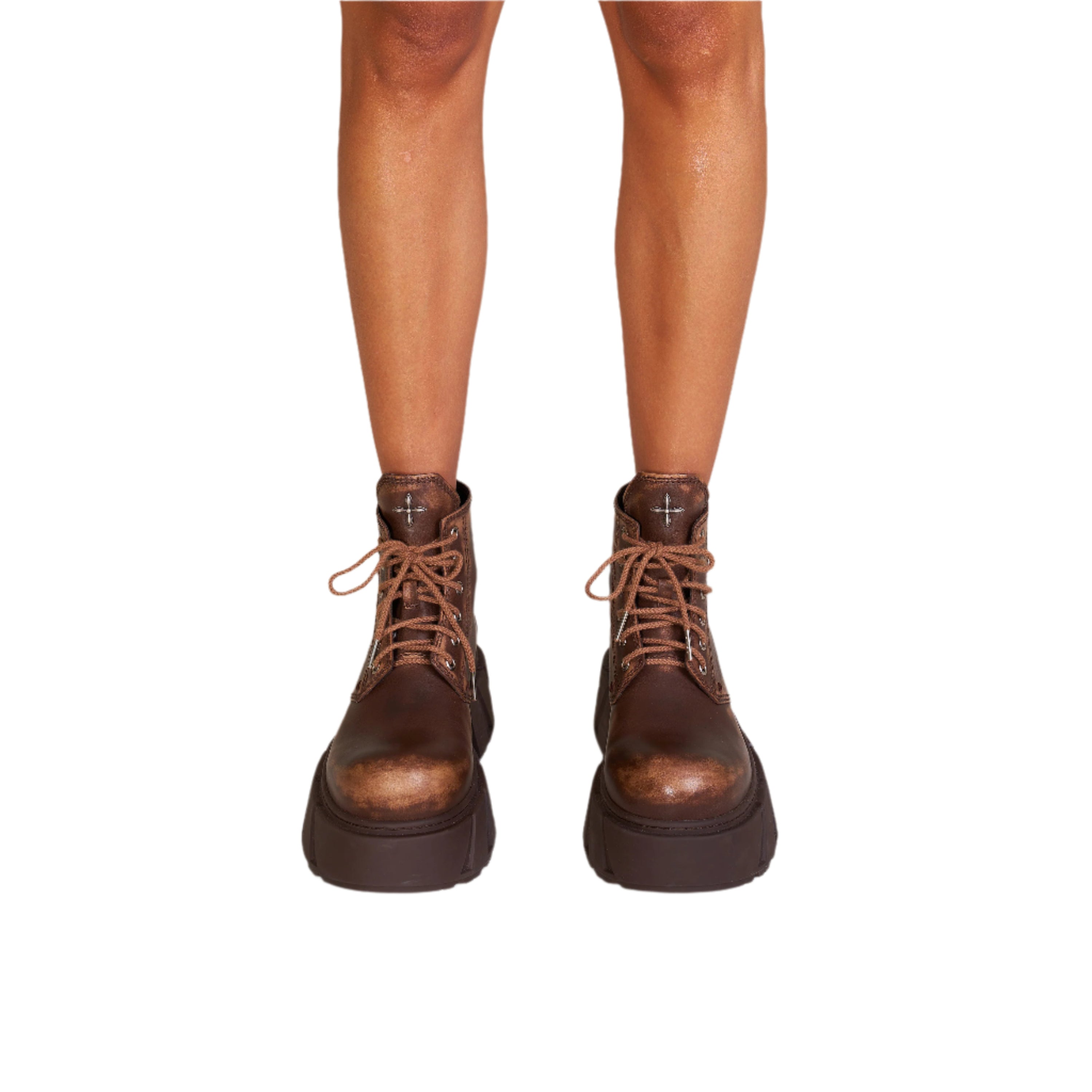 Future Mirage Leather Rider Boots In Brown Patina