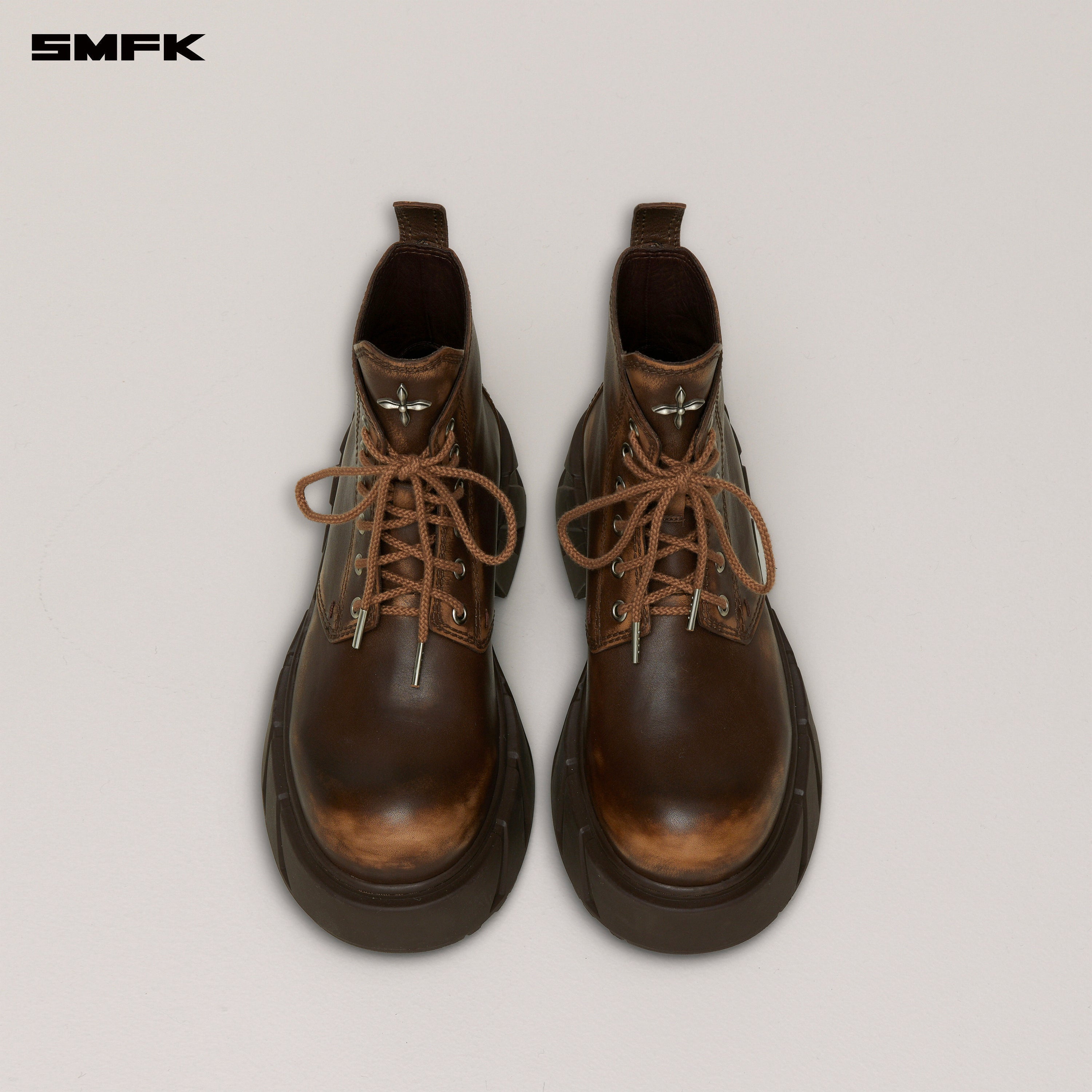 Future Mirage Leather Rider Boots In Brown Patina
