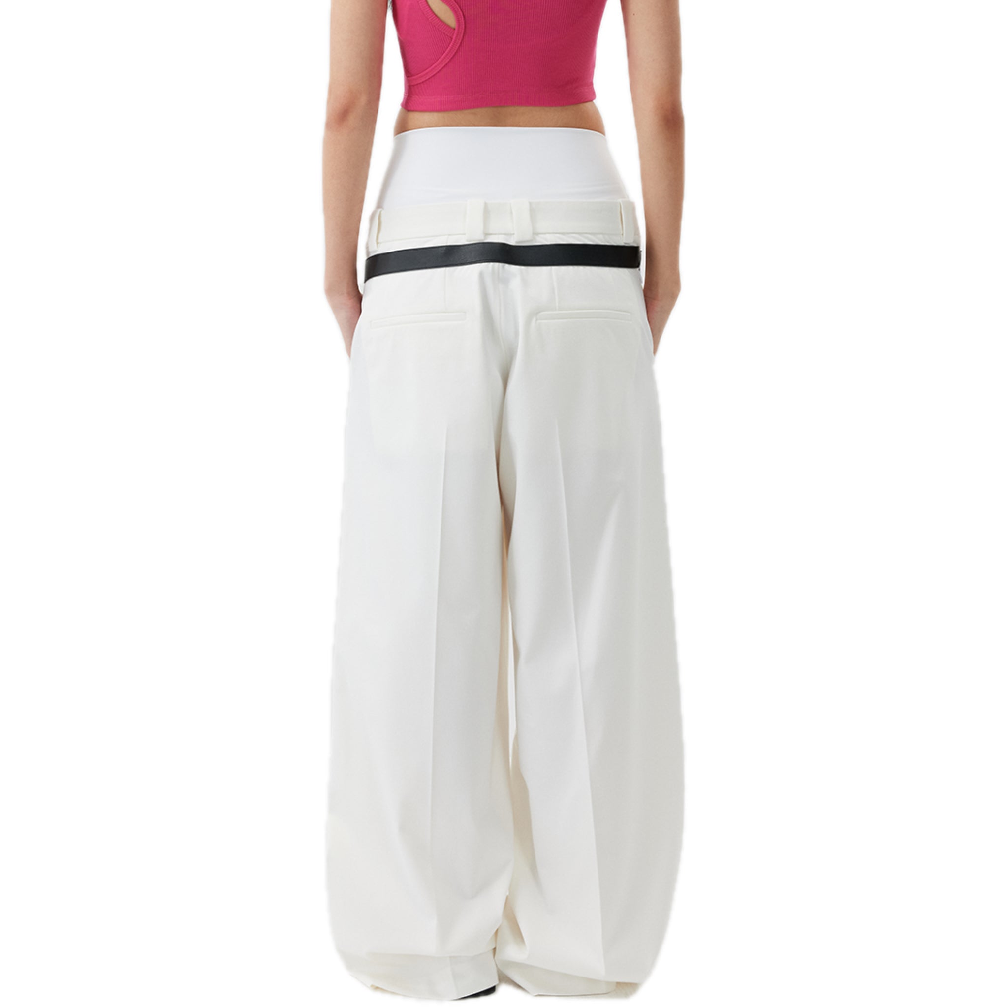 Double Silhouette Pinched Leg Trousers In White