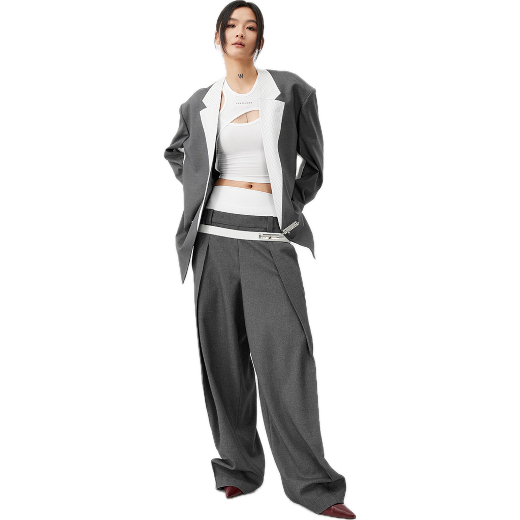 Double Silhouette Pinched Leg Trousers In Gray