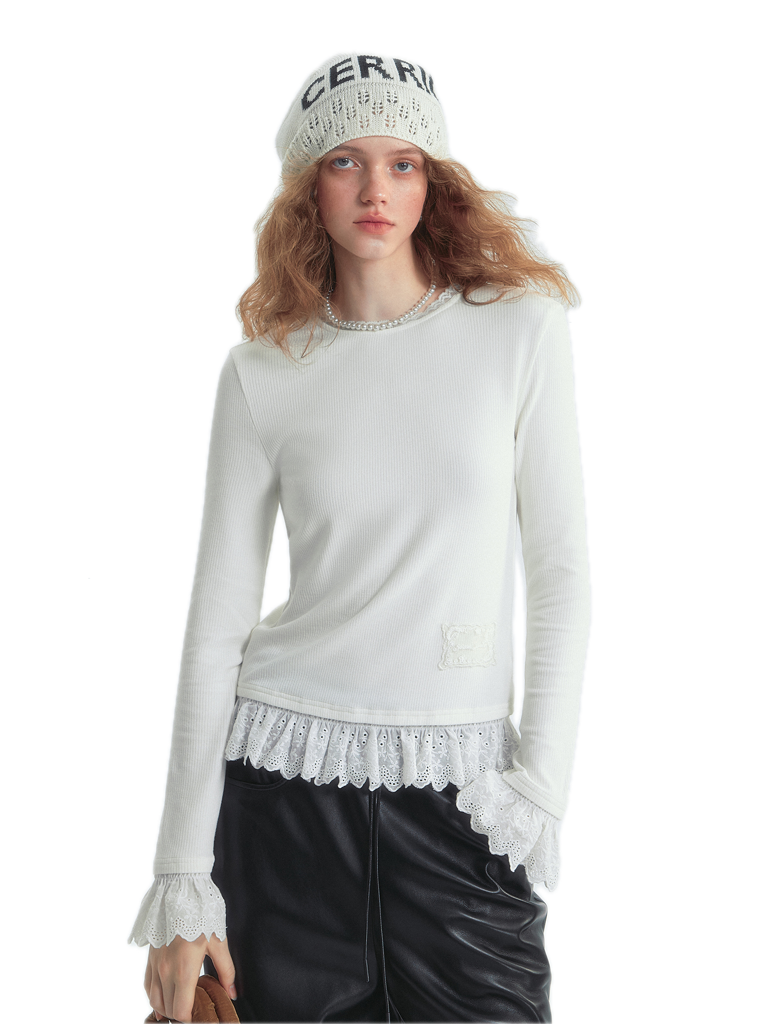 Petal Lace Warm Fleece Bottoming T-shirt