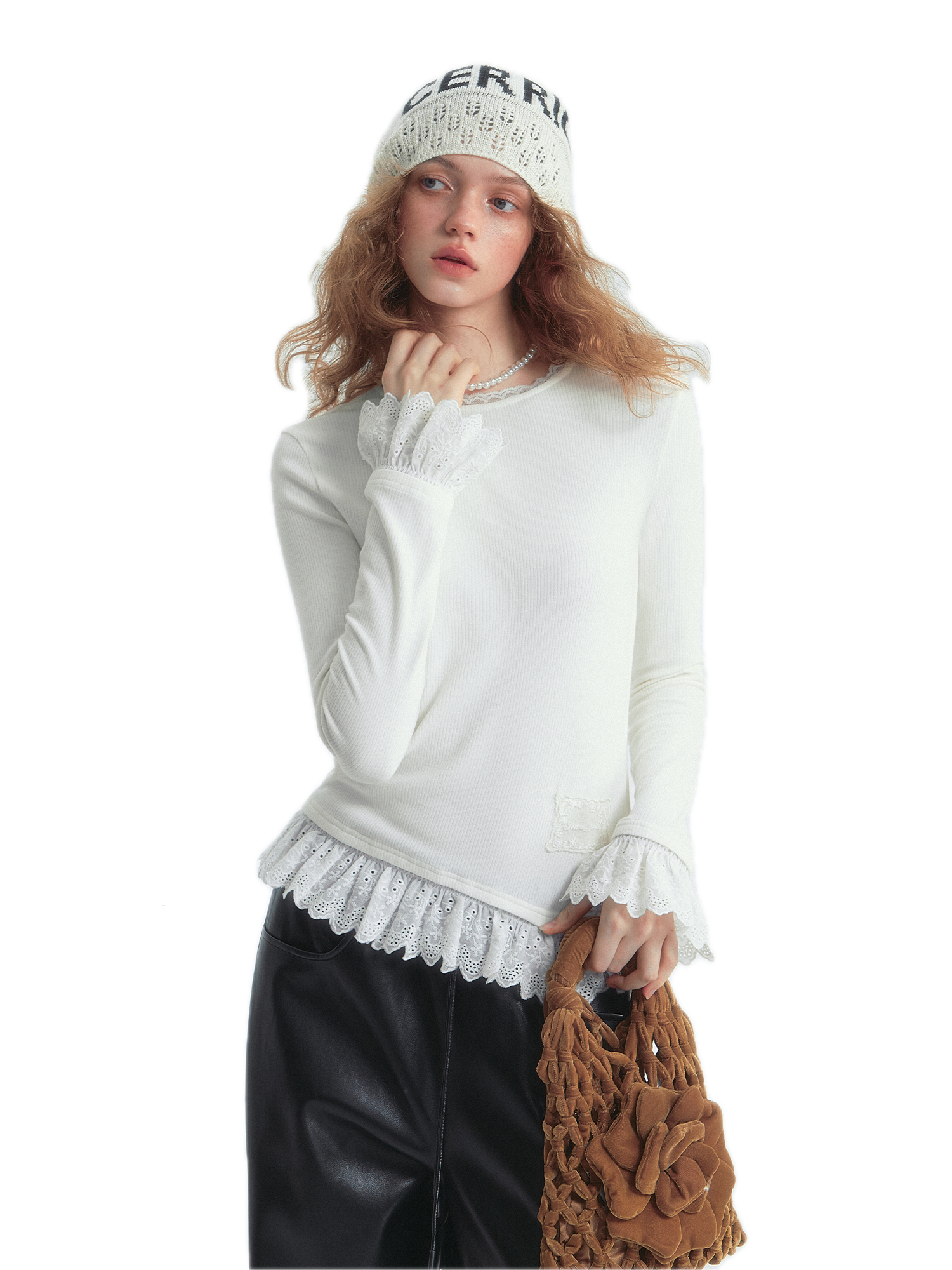 Petal Lace Warm Fleece Bottoming T-shirt