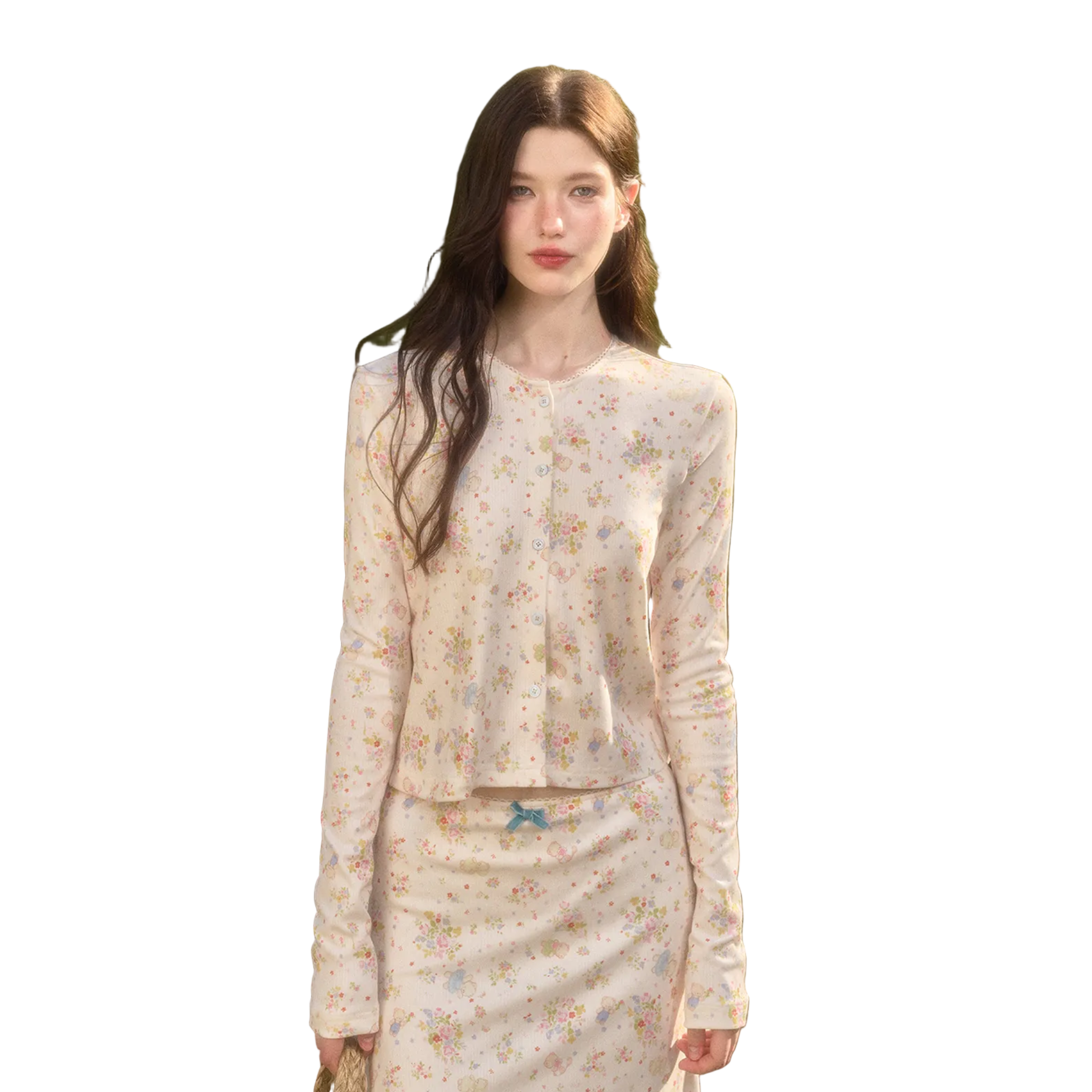 About The Bear-Patterned Cardigan in Beige