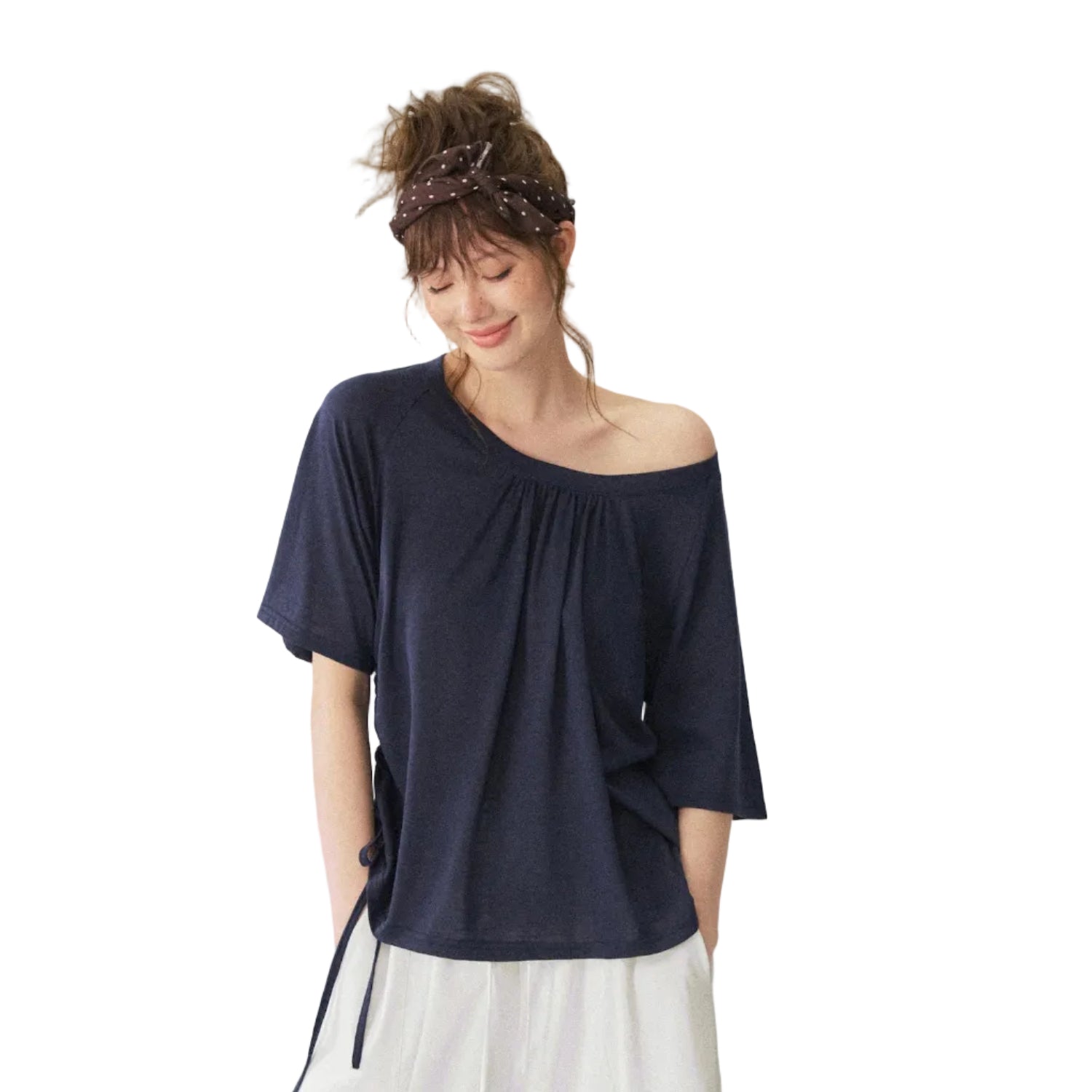 Navy Blue V-Neck Short-Sleeved T-Shirt