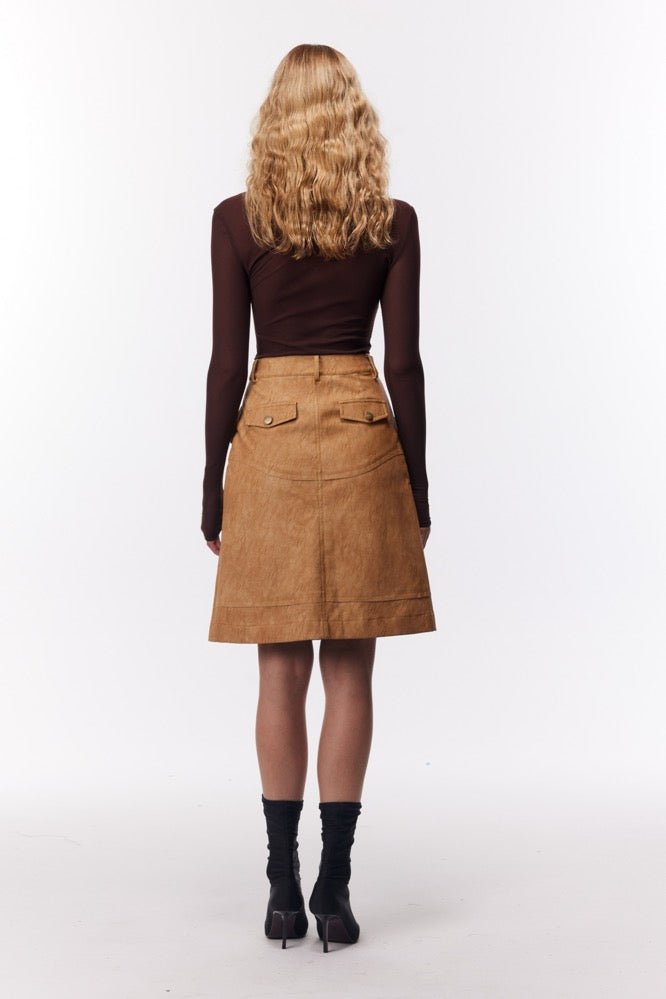 NECESSARY ANANKE A-line Leather Skirt in Brown | MADA IN CHINA