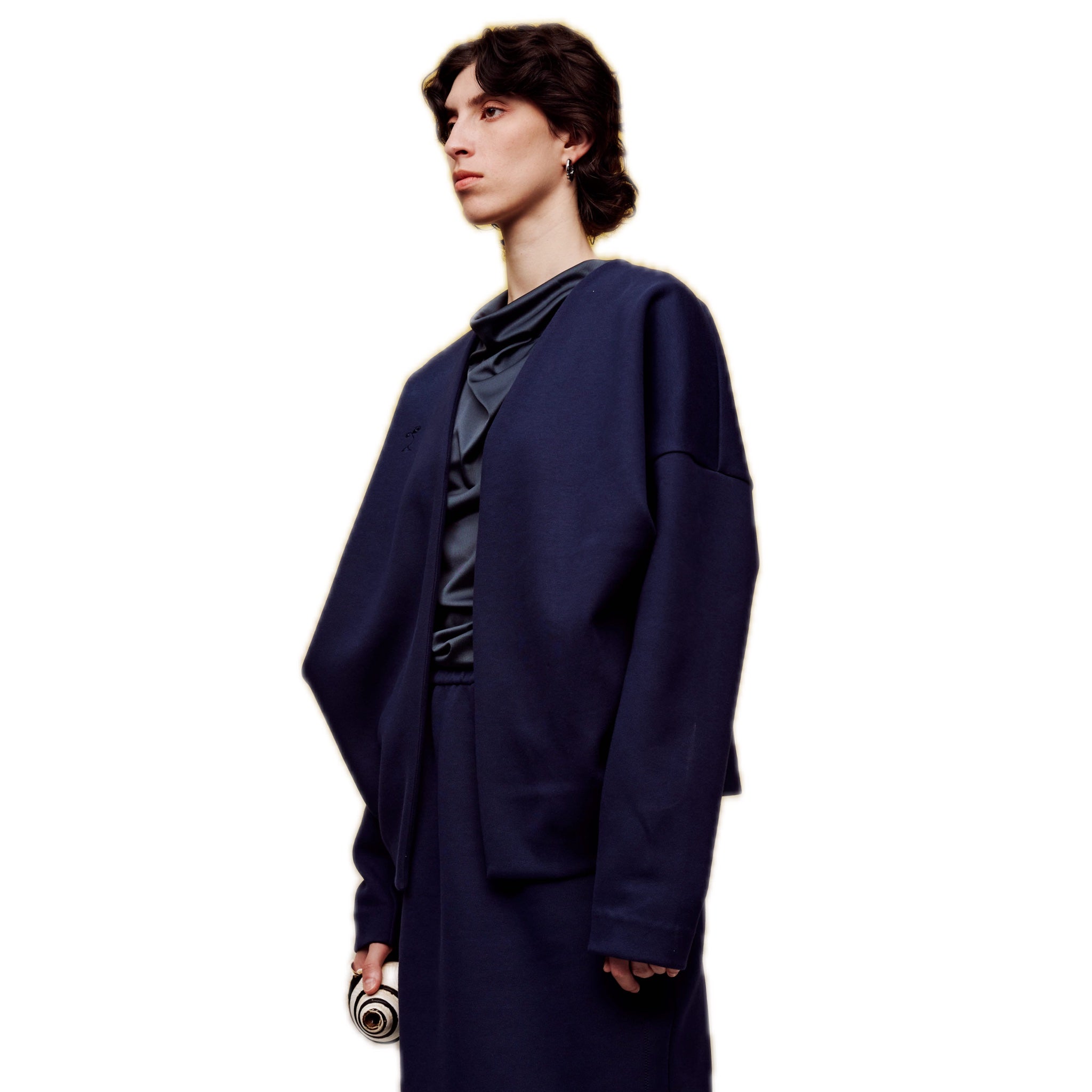 ilEWUOY Air Layer Cardigan Coat in Dark Blue | MADA IN CHINA