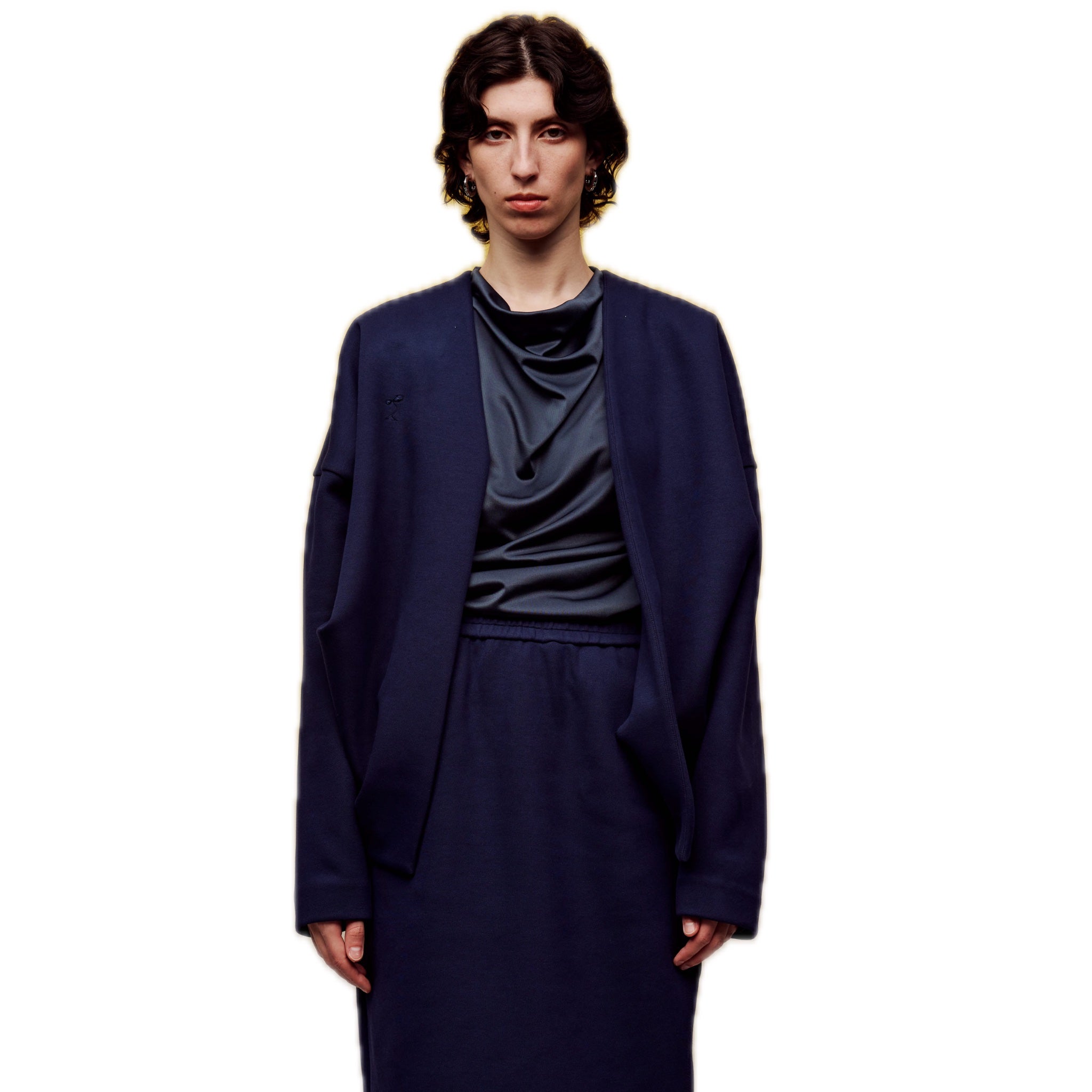 ilEWUOY Air Layer Cardigan Coat in Dark Blue | MADA IN CHINA