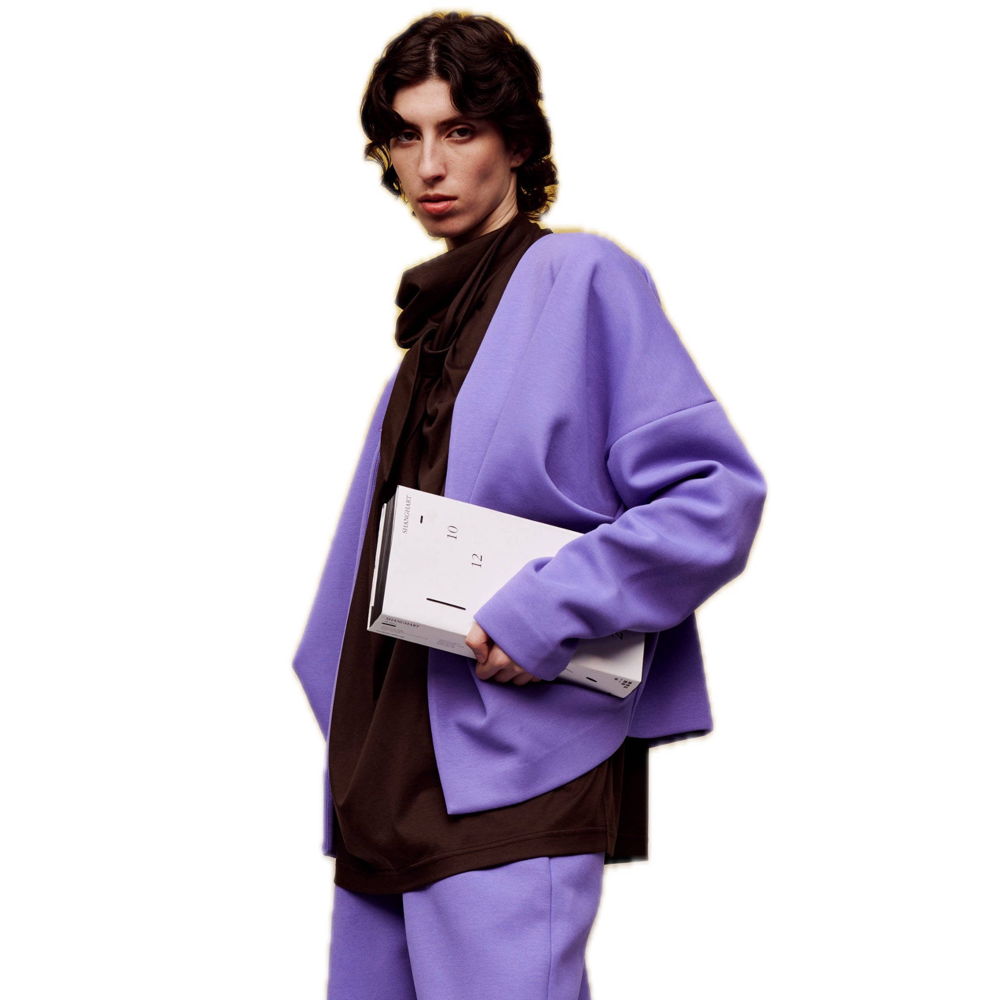 ilEWUOY Air Layer Cardigan Coat in Purple | MADA IN CHINA