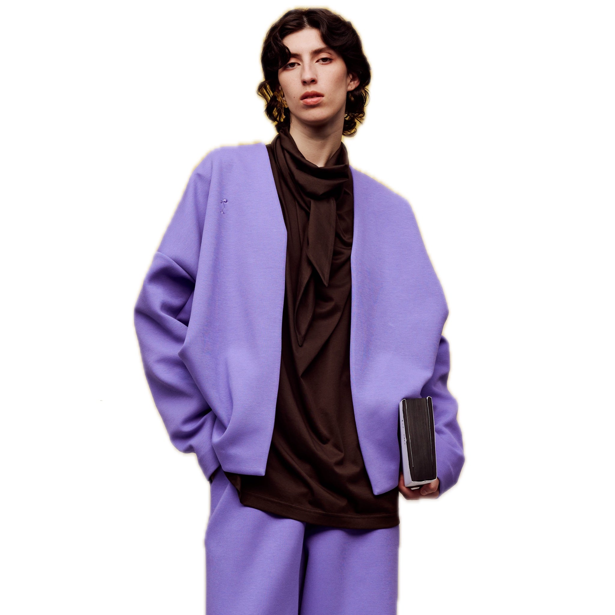 ilEWUOY Air Layer Cardigan Coat in Purple | MADA IN CHINA