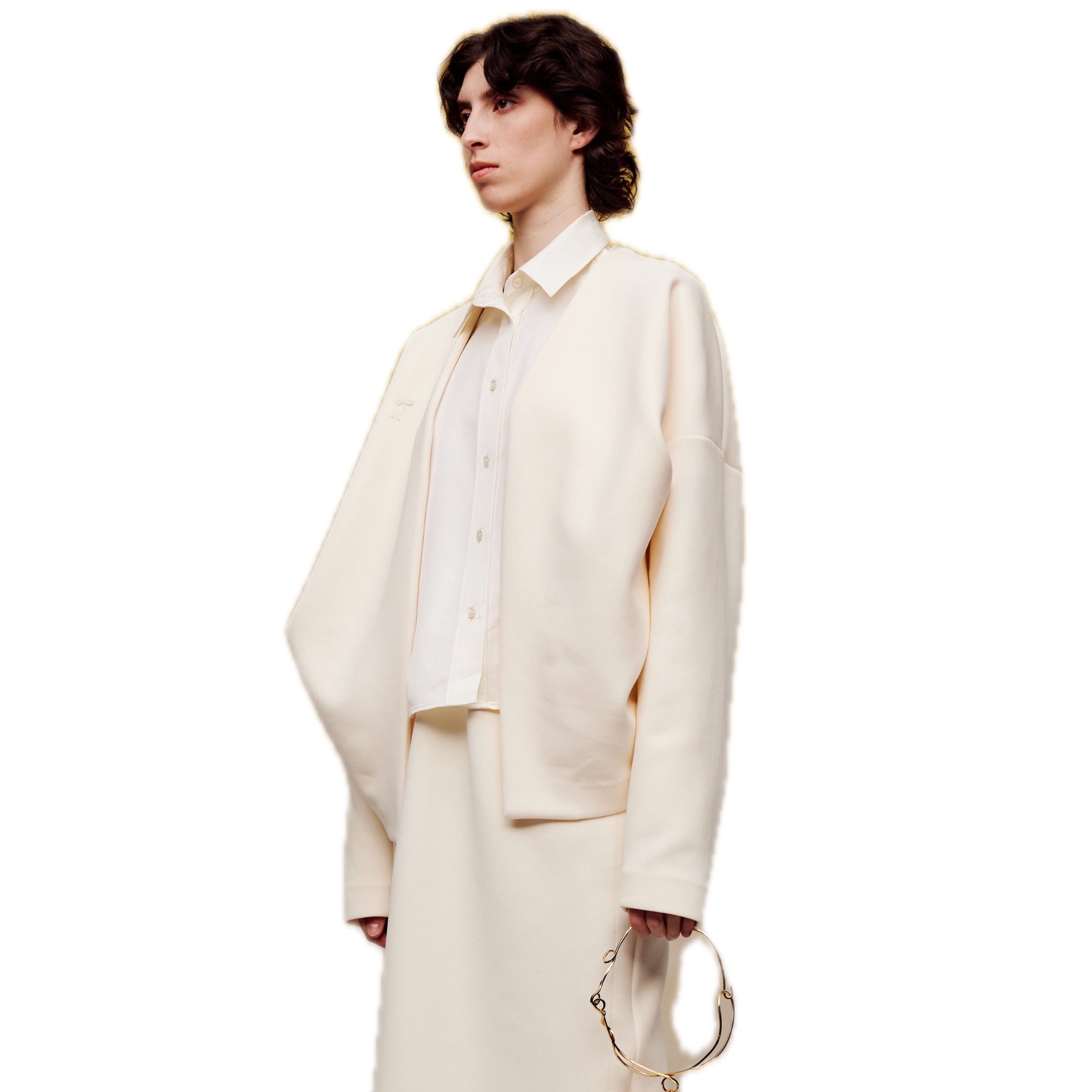 ilEWUOY Air Layer Cardigan Coat in White | MADA IN CHINA