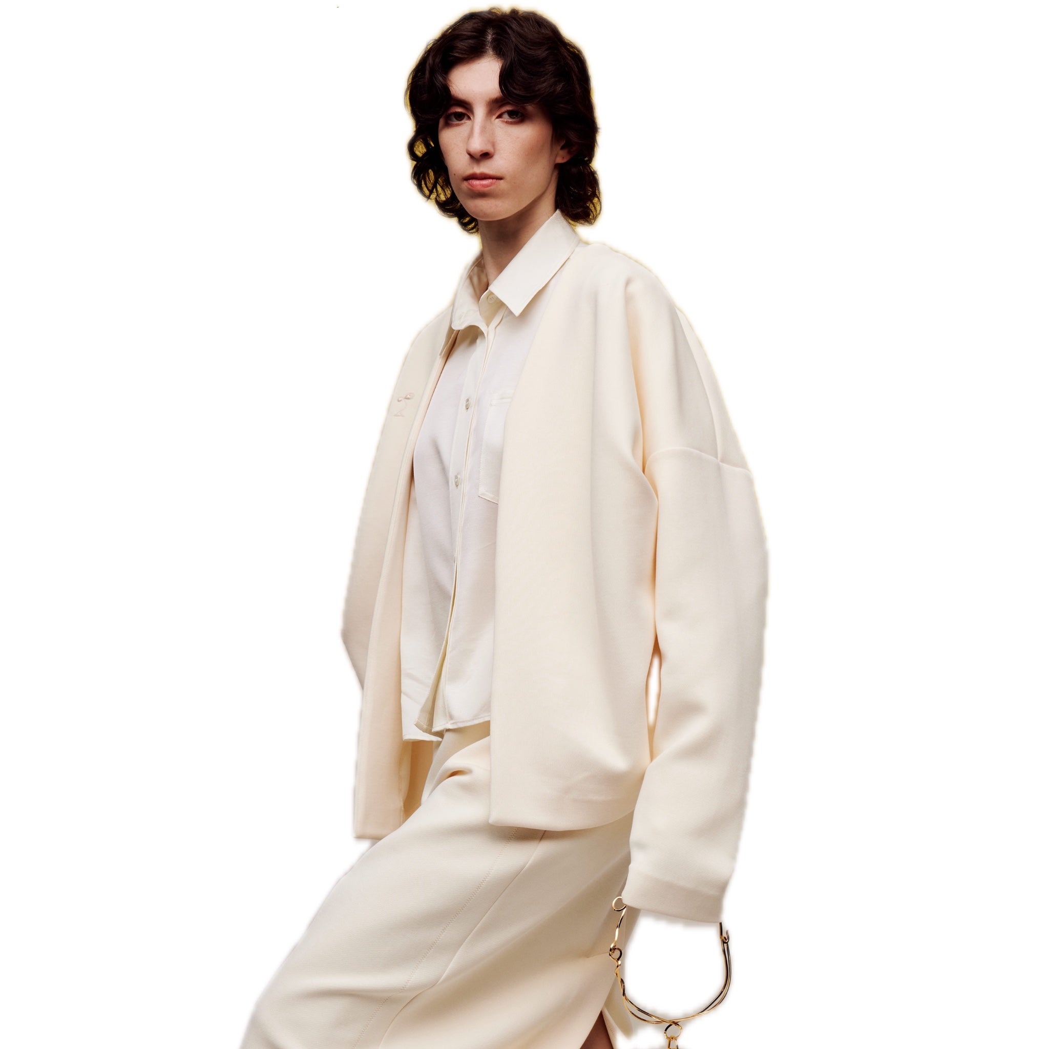 ilEWUOY Air Layer Cardigan Coat in White | MADA IN CHINA