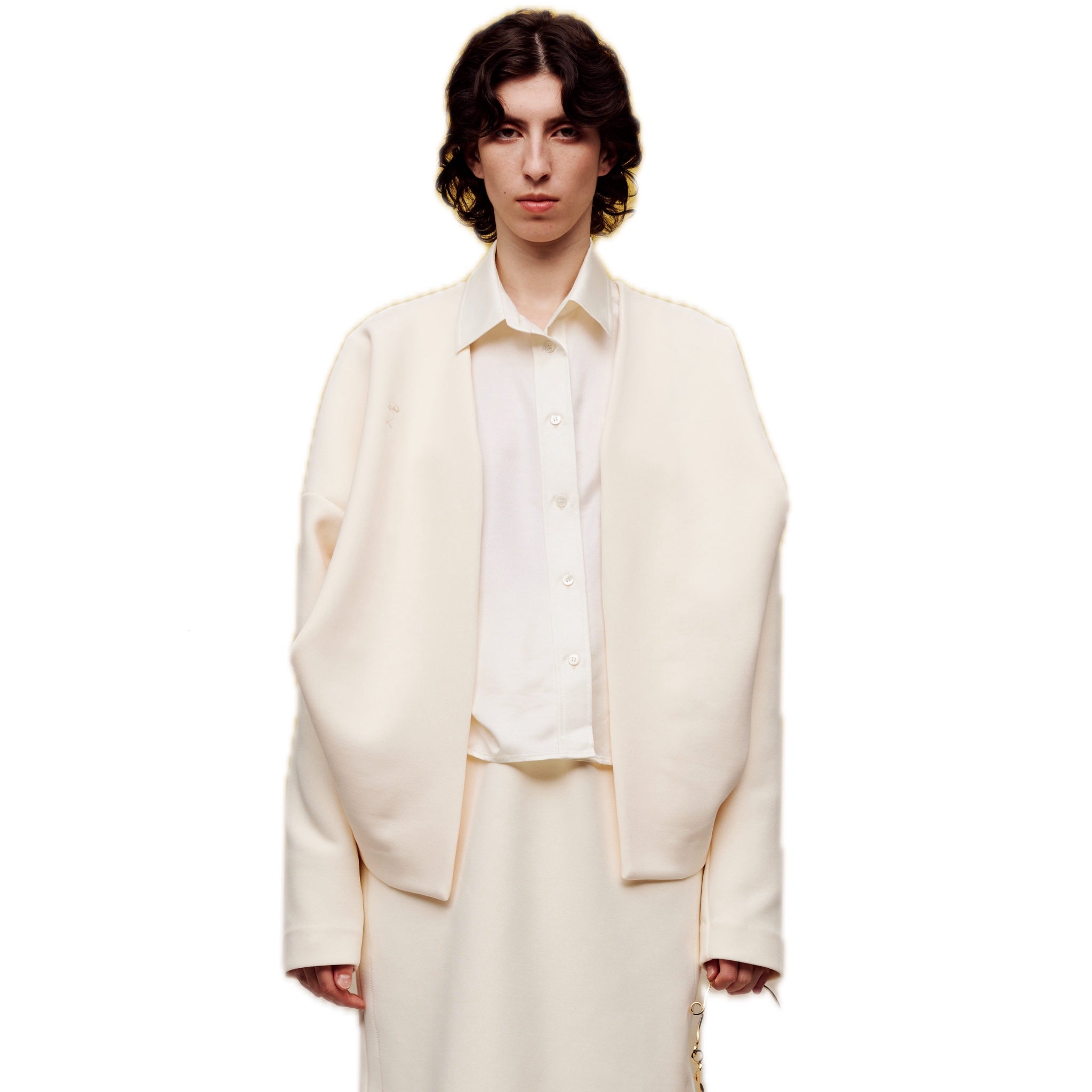 ilEWUOY Air Layer Cardigan Coat in White | MADA IN CHINA