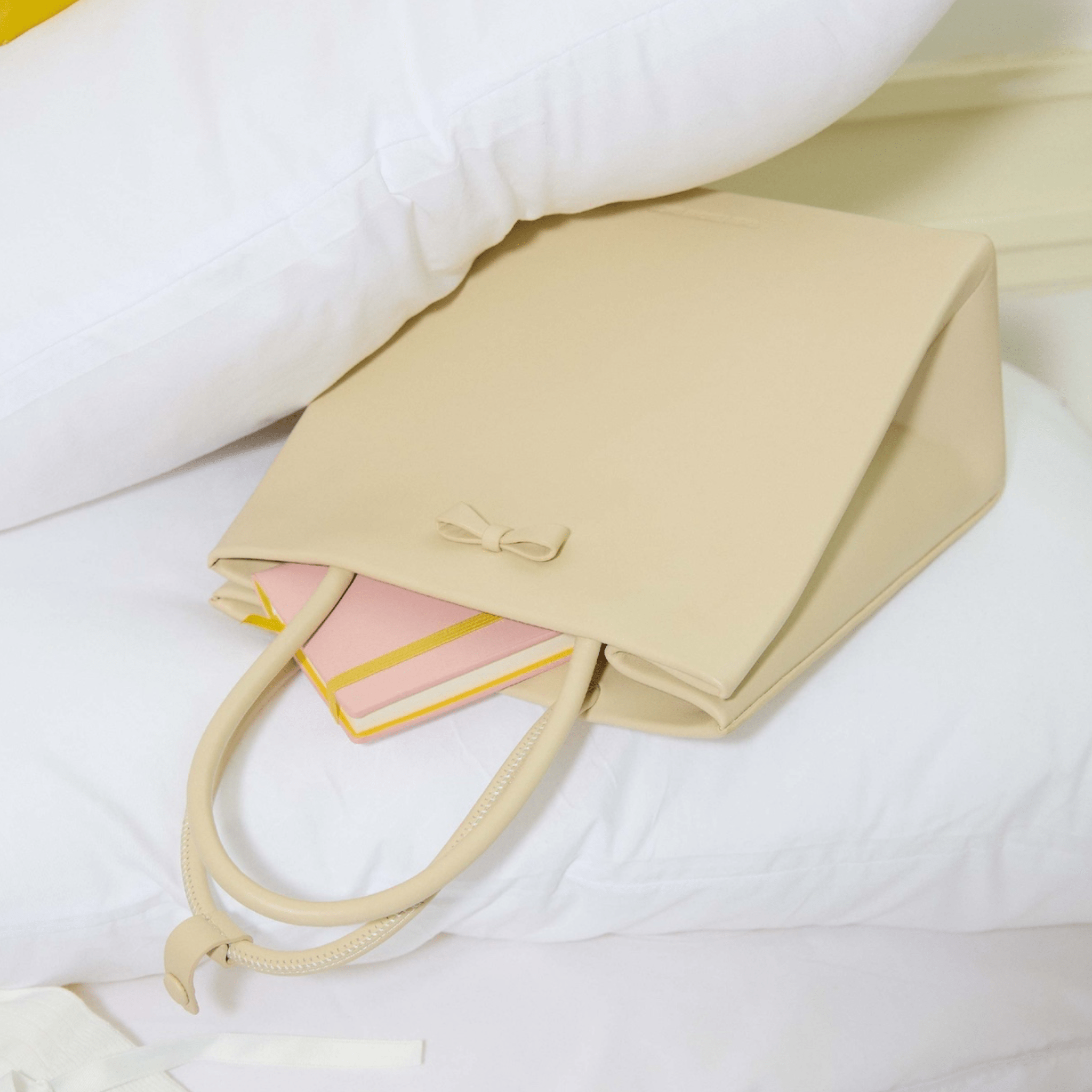 The Yellow Shop Alba Bow Tote Bag in Vanilla White | MADAX