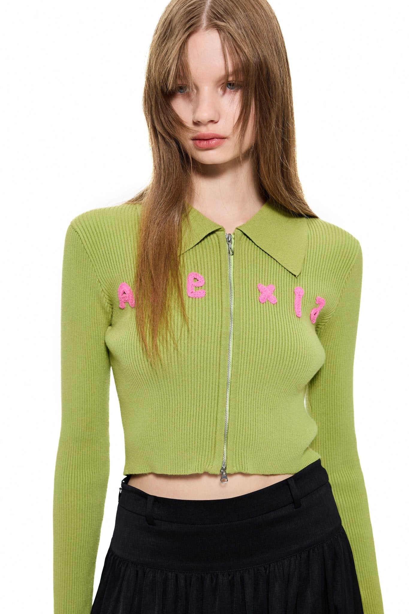 ALEXIA SANDRA Alexia Zipped Knitted Cardigan Green | MADA IN CHINA