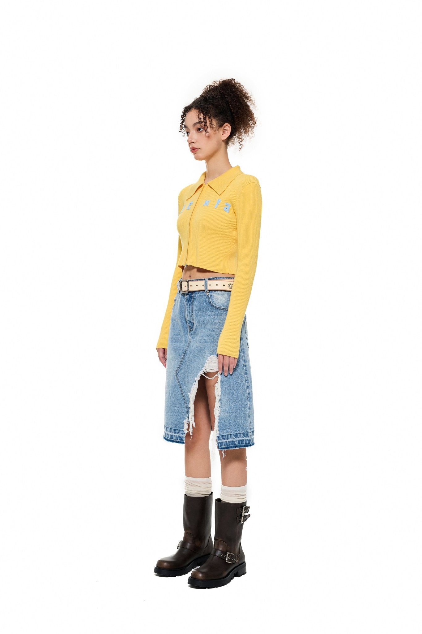 ALEXIA SANDRA Alexia Zipped Knitted Cardigan Yellow | MADA IN CHINA