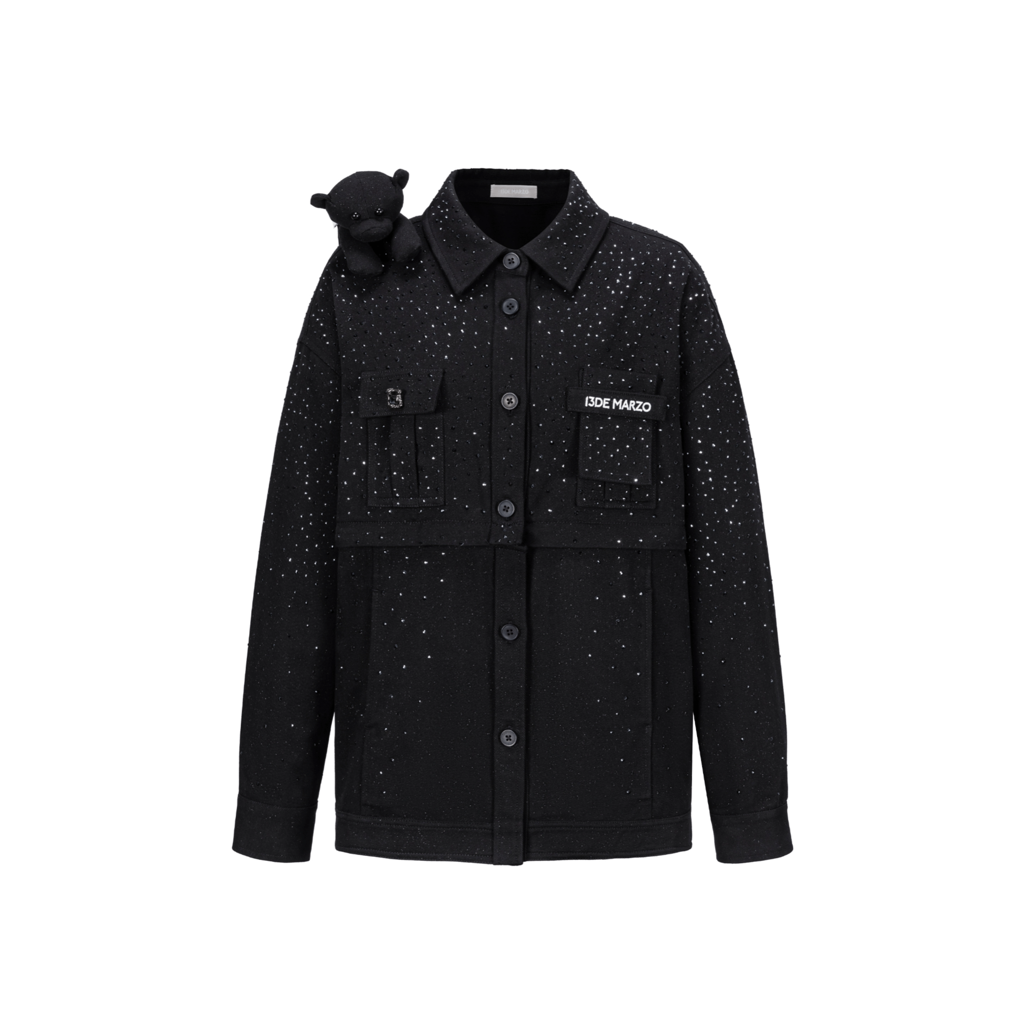 13DE MARZO All - over Faux Rhinestone Shirt in Black | MADAX