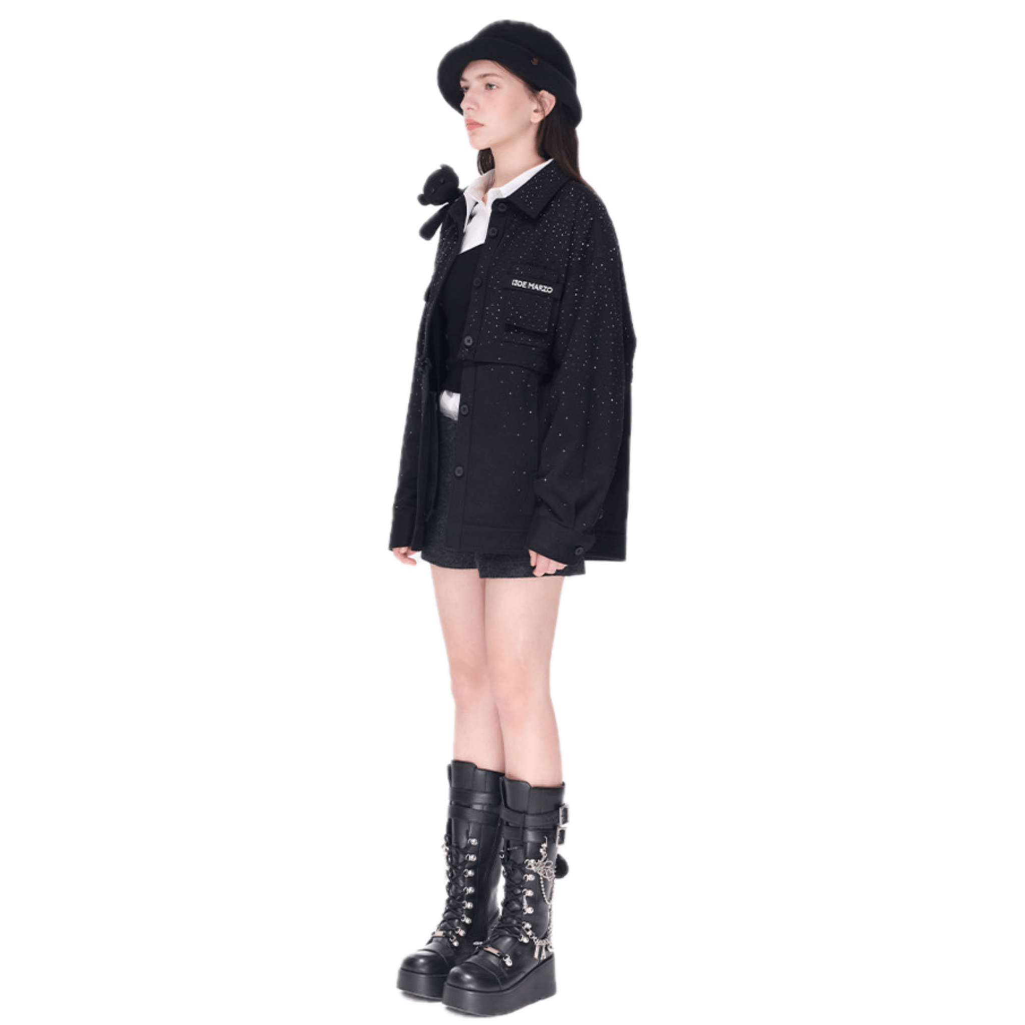 13DE MARZO All - over Faux Rhinestone Shirt in Black | MADAX