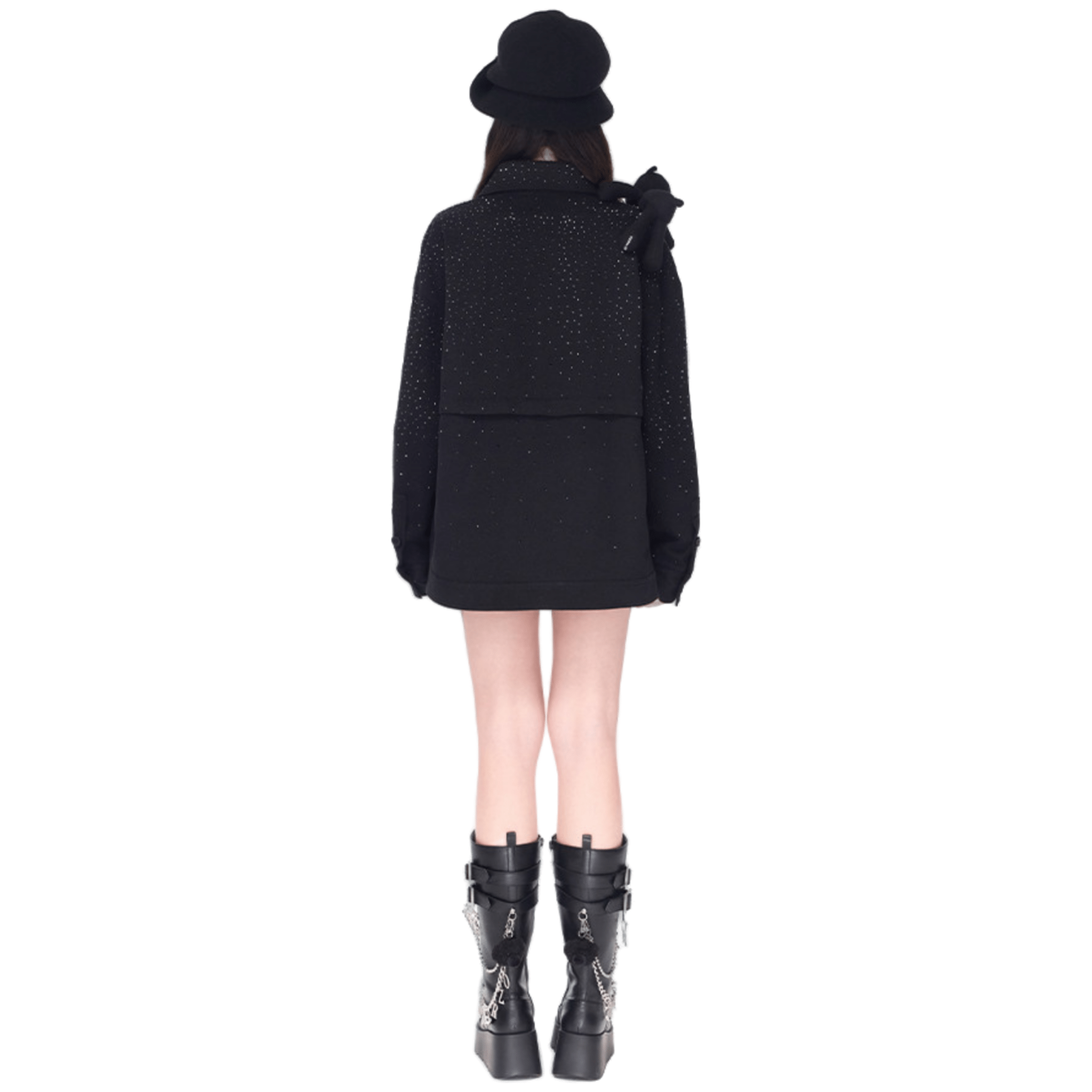 13DE MARZO All - over Faux Rhinestone Shirt in Black | MADAX