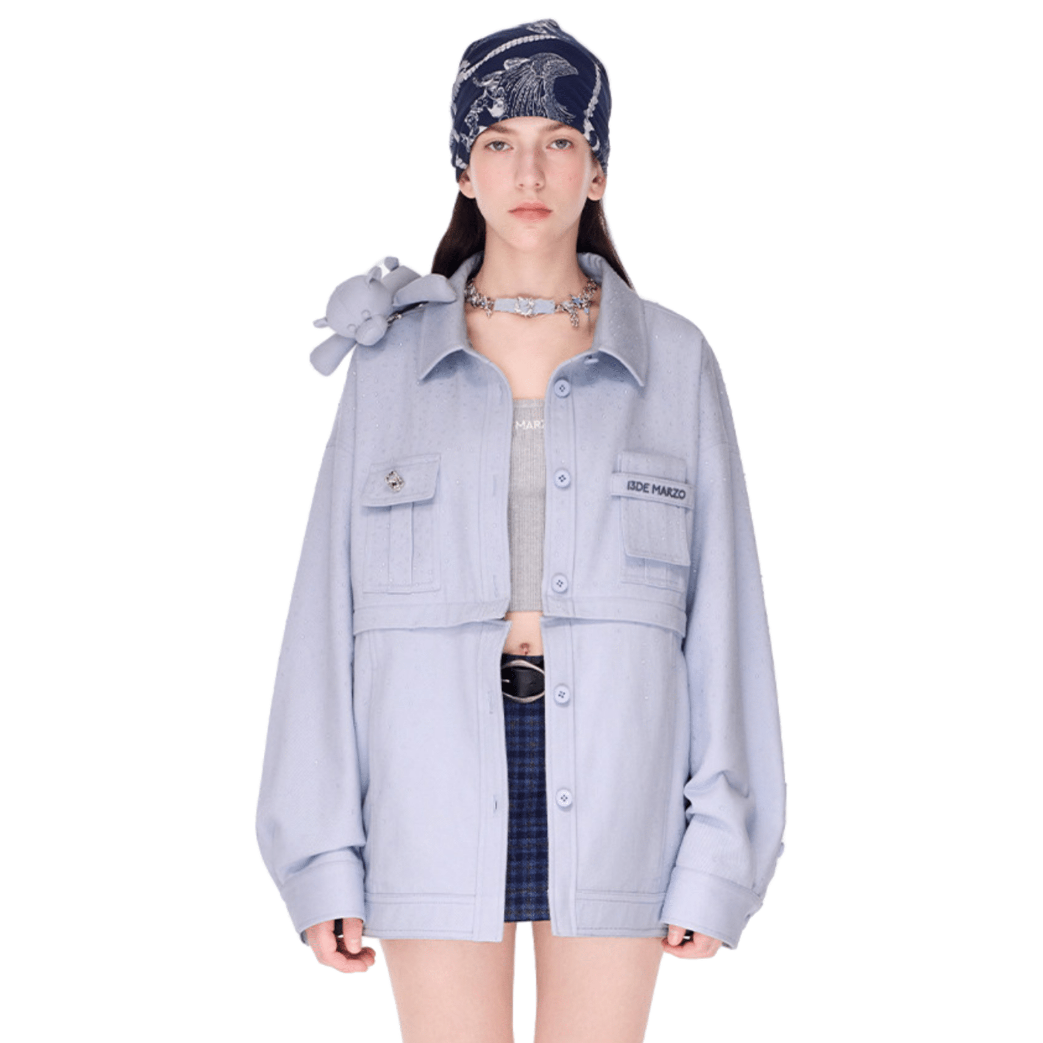 13DE MARZO All - over Faux Rhinestone Shirt in Blue | MADAX