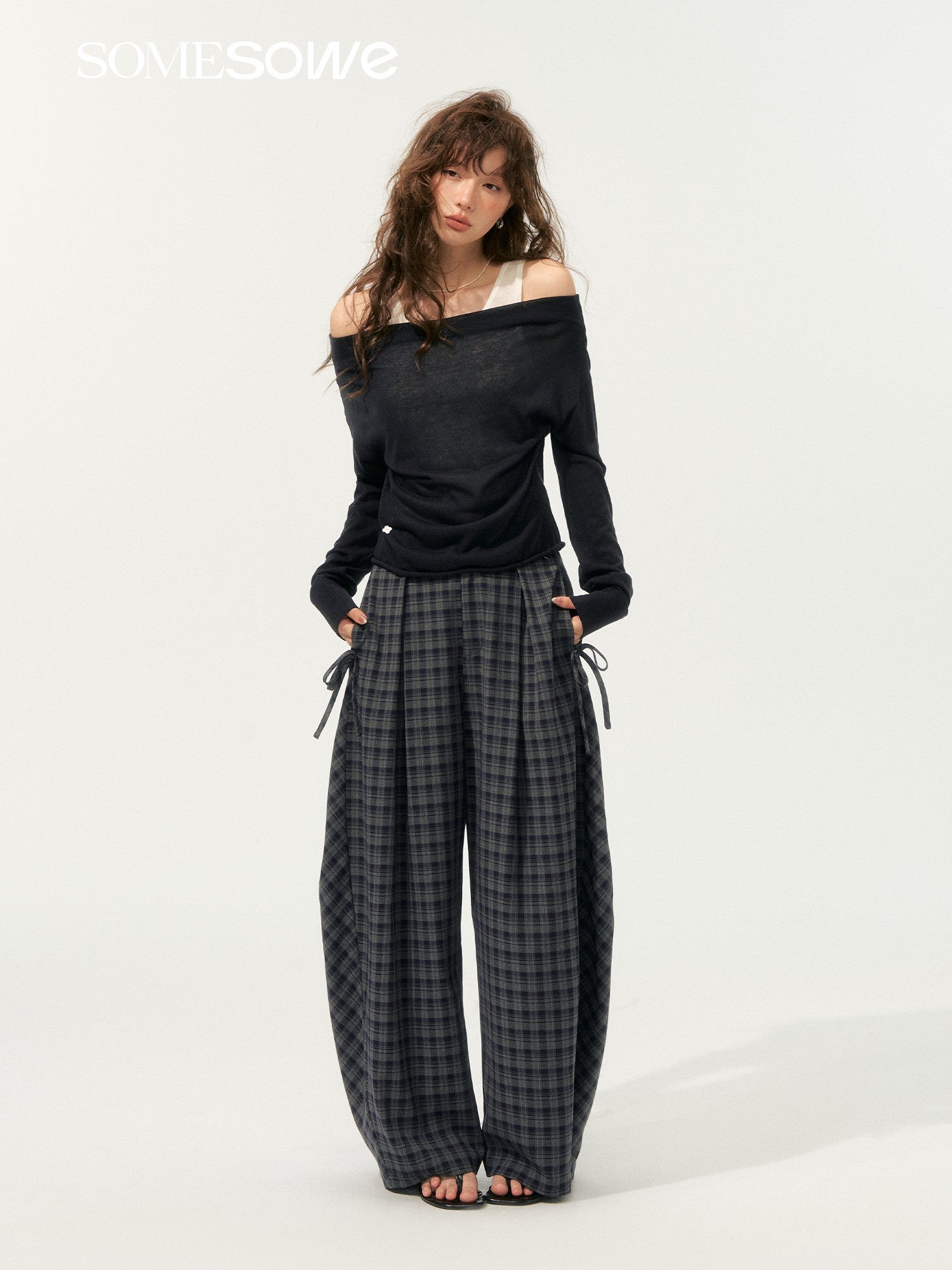 SOMESOWE American Wide - leg Scimitar Pants In Plaid | MADAX