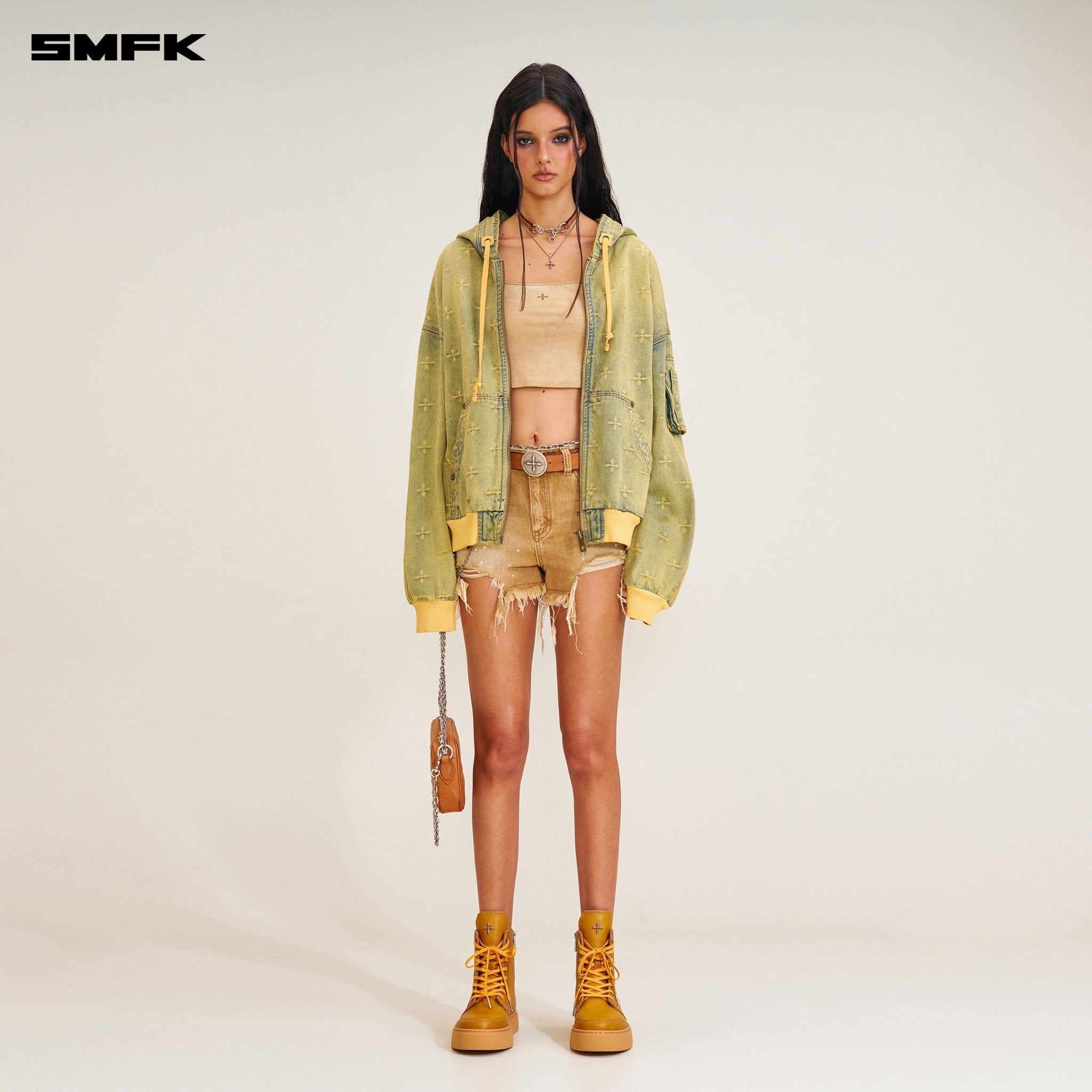 SMFK Ancient Myth Denim Oversized Hoodie In Yellow | MADAX