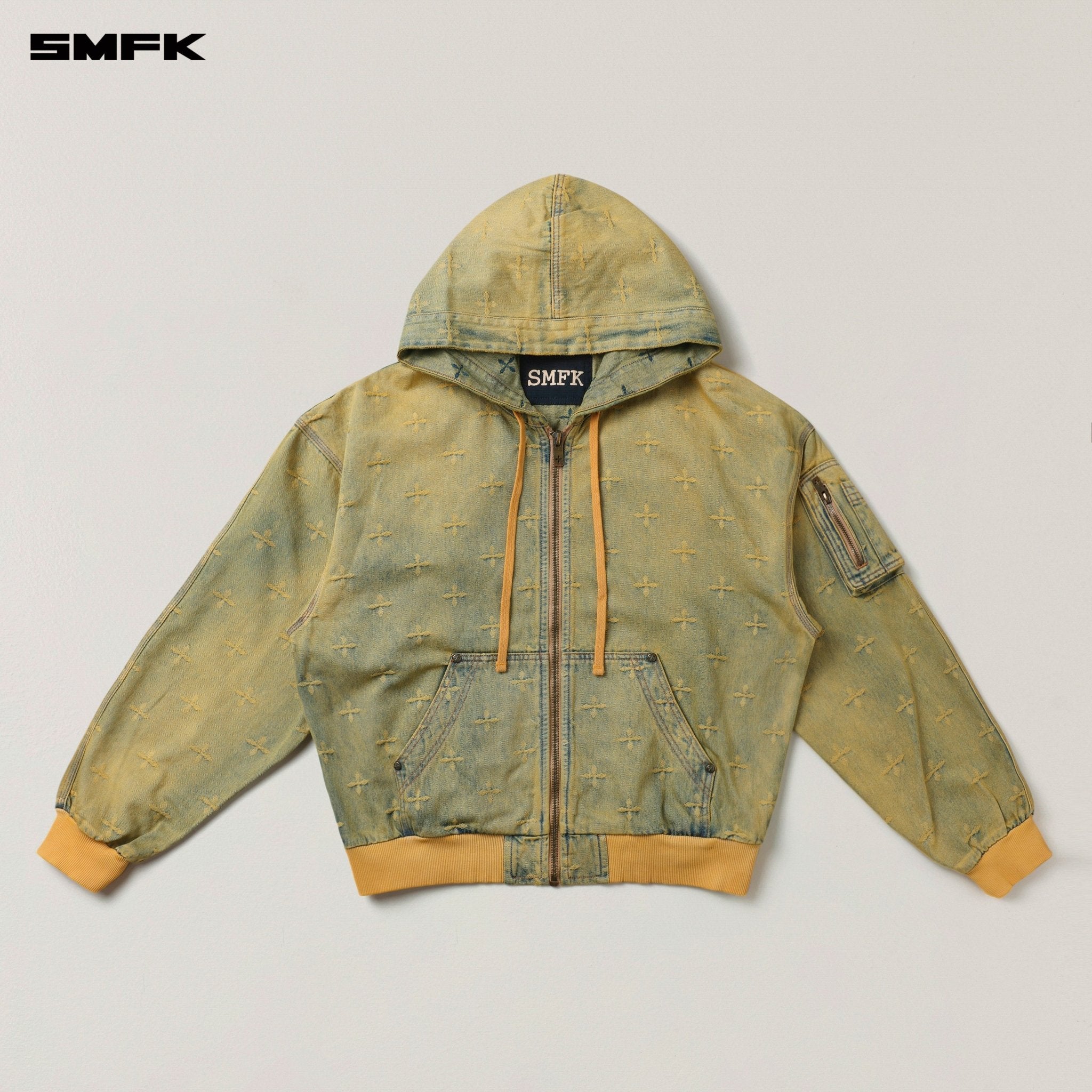 SMFK Ancient Myth Denim Oversized Hoodie In Yellow | MADAX