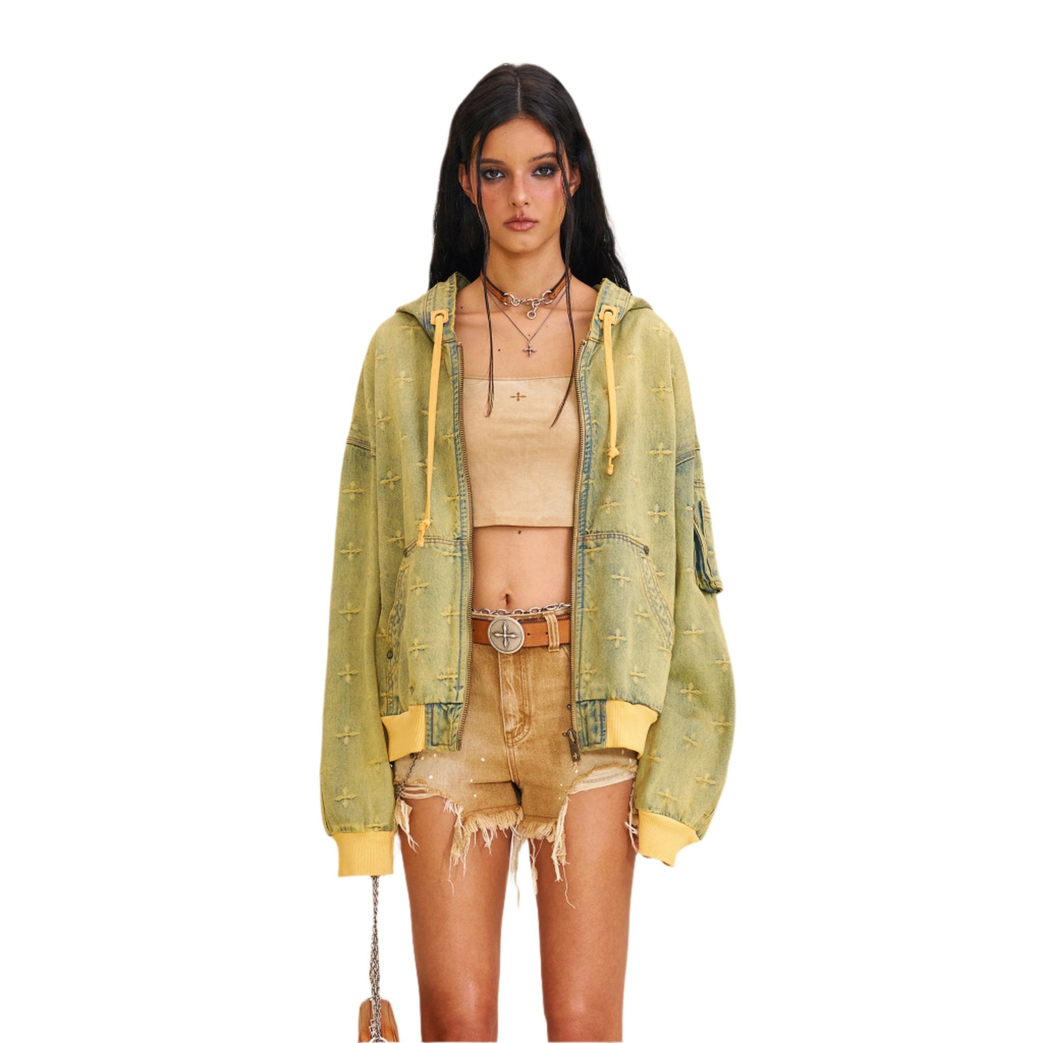 SMFK Ancient Myth Denim Oversized Hoodie In Yellow | MADAX