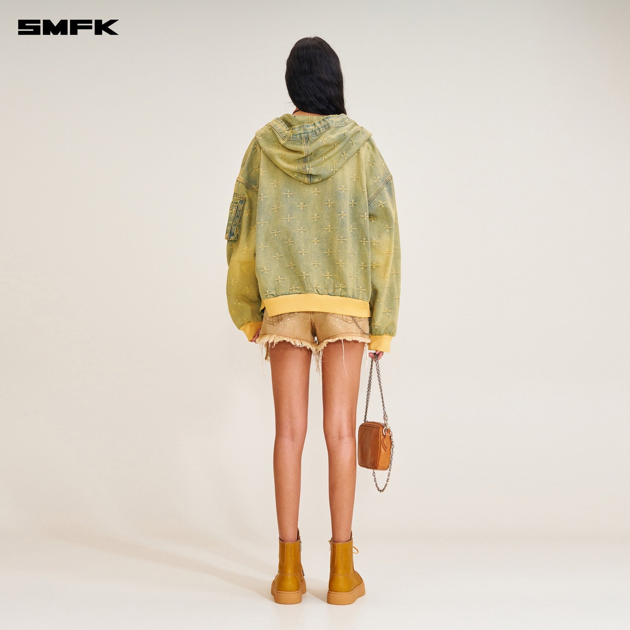 SMFK Ancient Myth Denim Oversized Hoodie In Yellow | MADAX