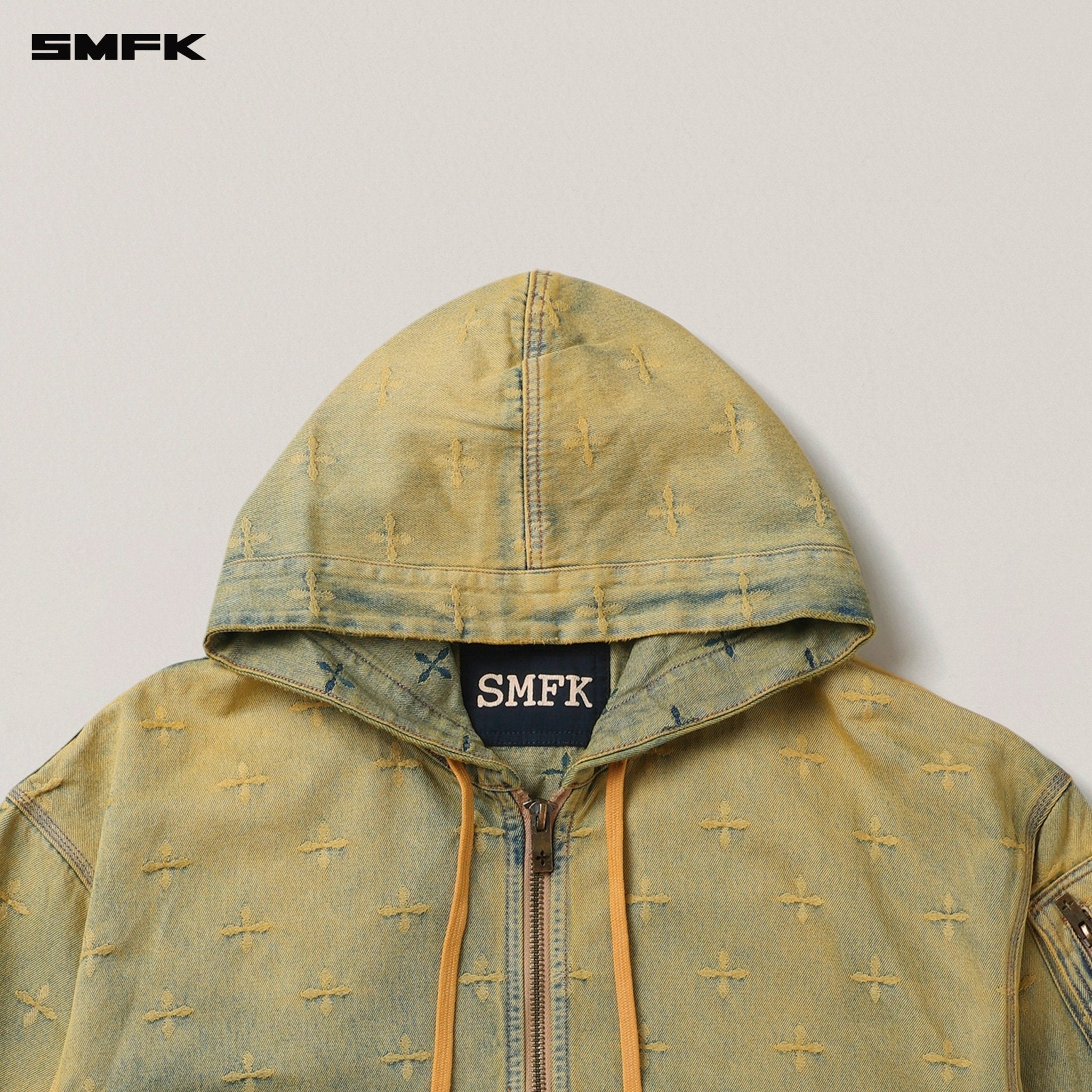 SMFK Ancient Myth Denim Oversized Hoodie In Yellow | MADAX
