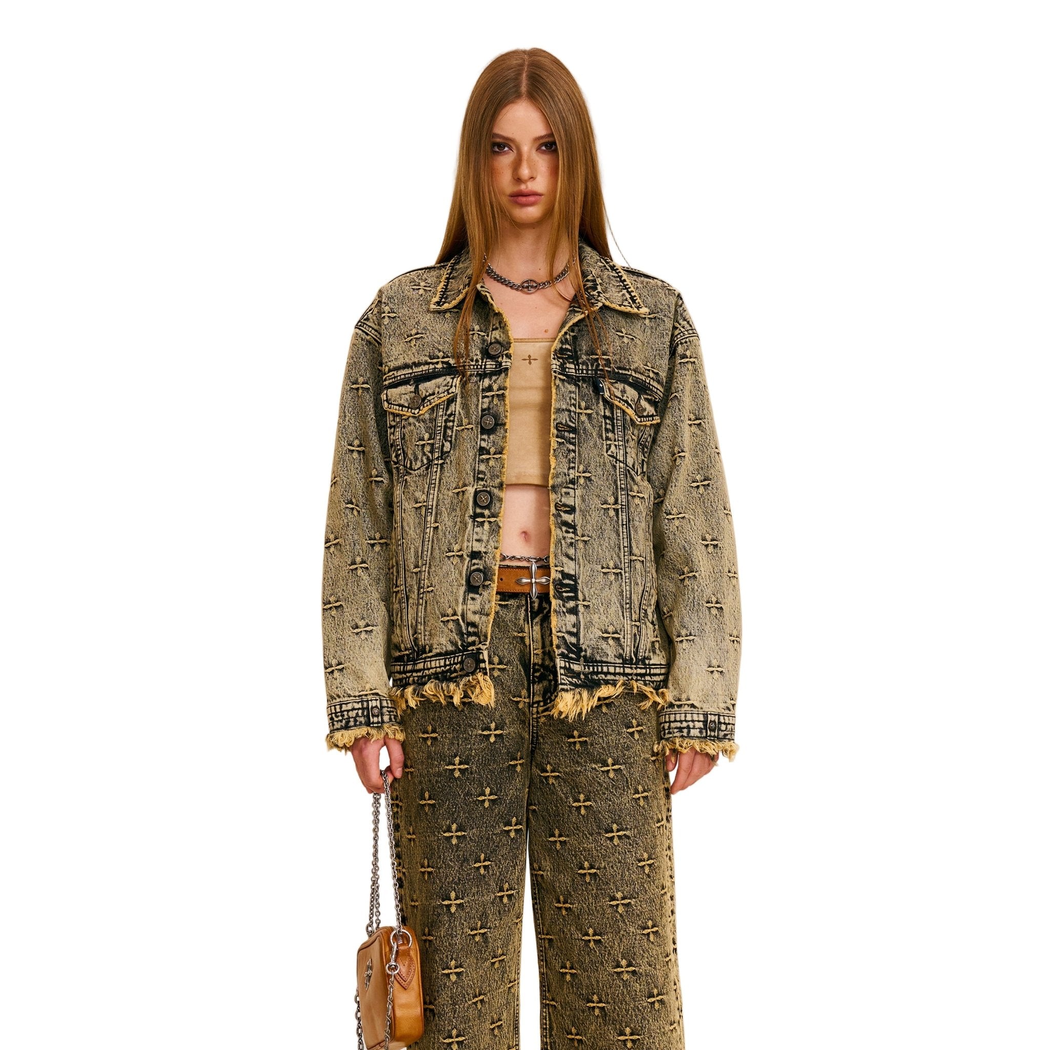 SMFK Ancient Myth Storm Garden Oversized Denim Jacket In Storm Garden (Yellow) | MADAX