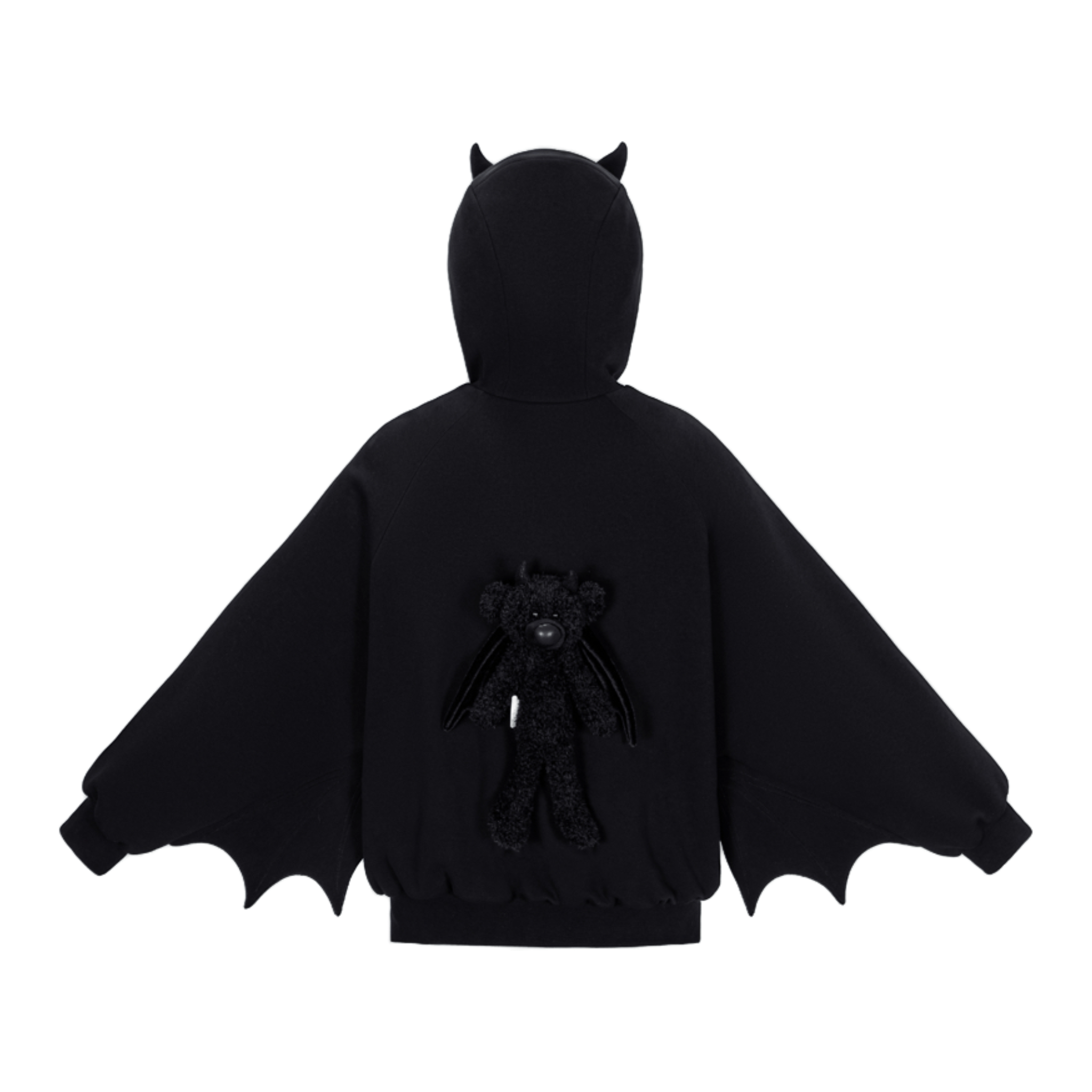 13DE MARZO Angel Devil Bear Tweed Hoodie in Black | MADAX