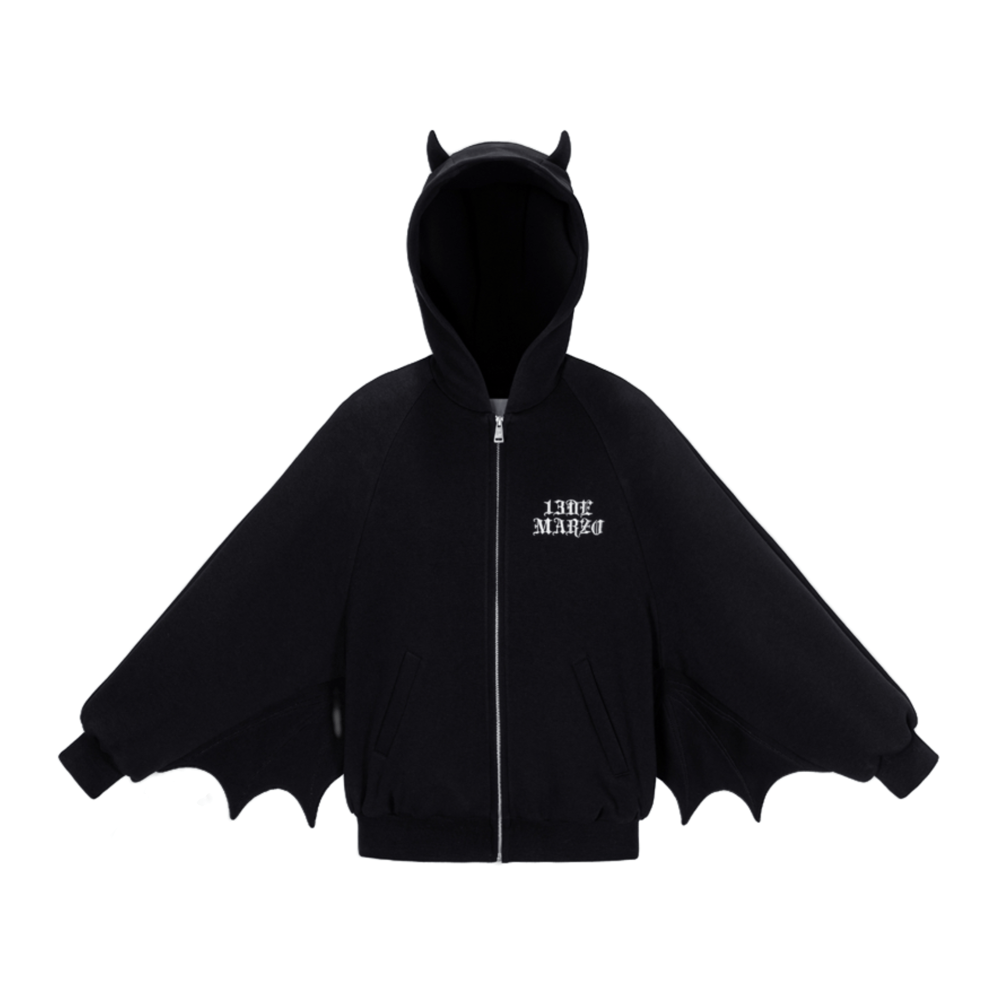 13DE MARZO Angel Devil Bear Tweed Hoodie in Black | MADAX