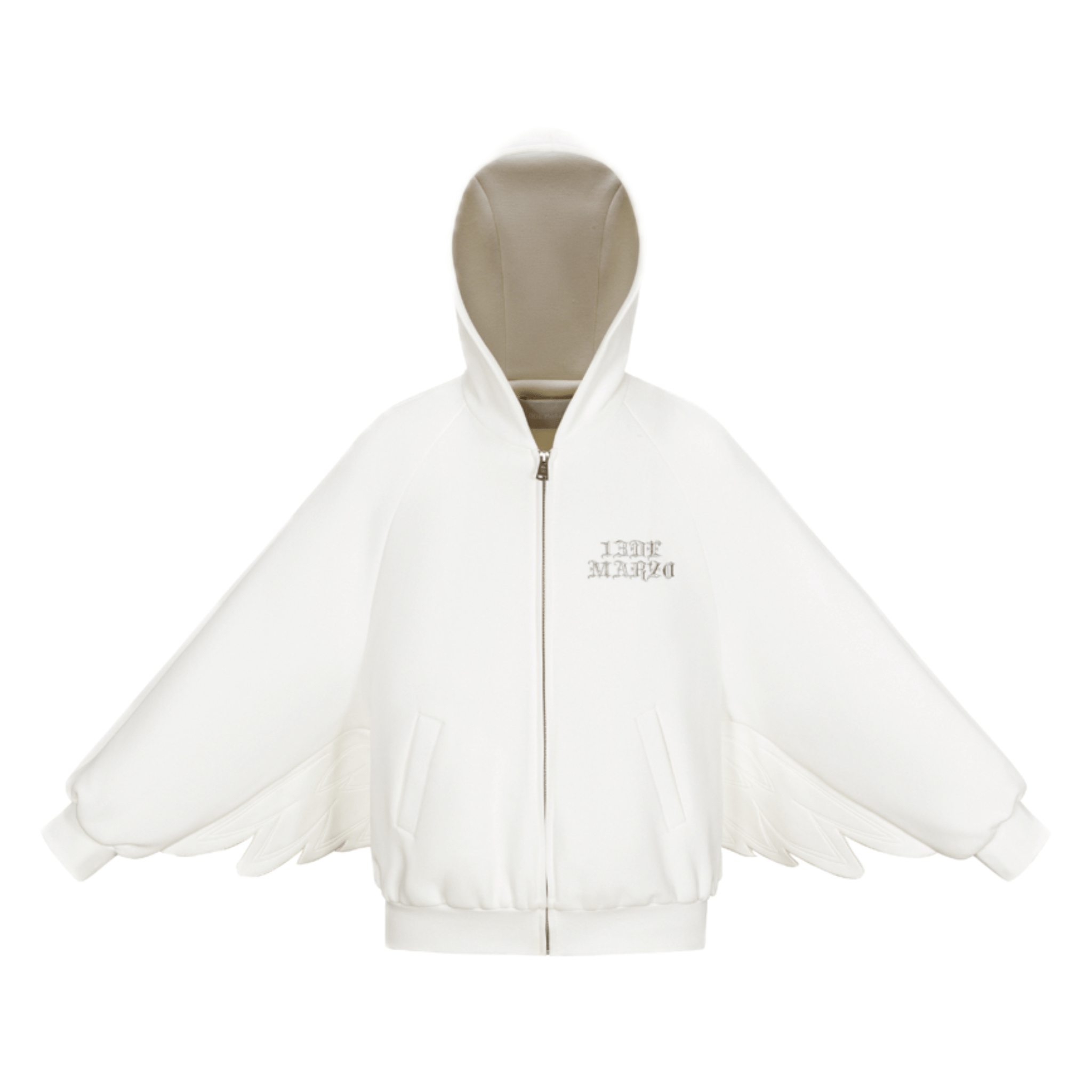 13DE MARZO Angel Devil Bear Tweed Hoodie in White | MADAX