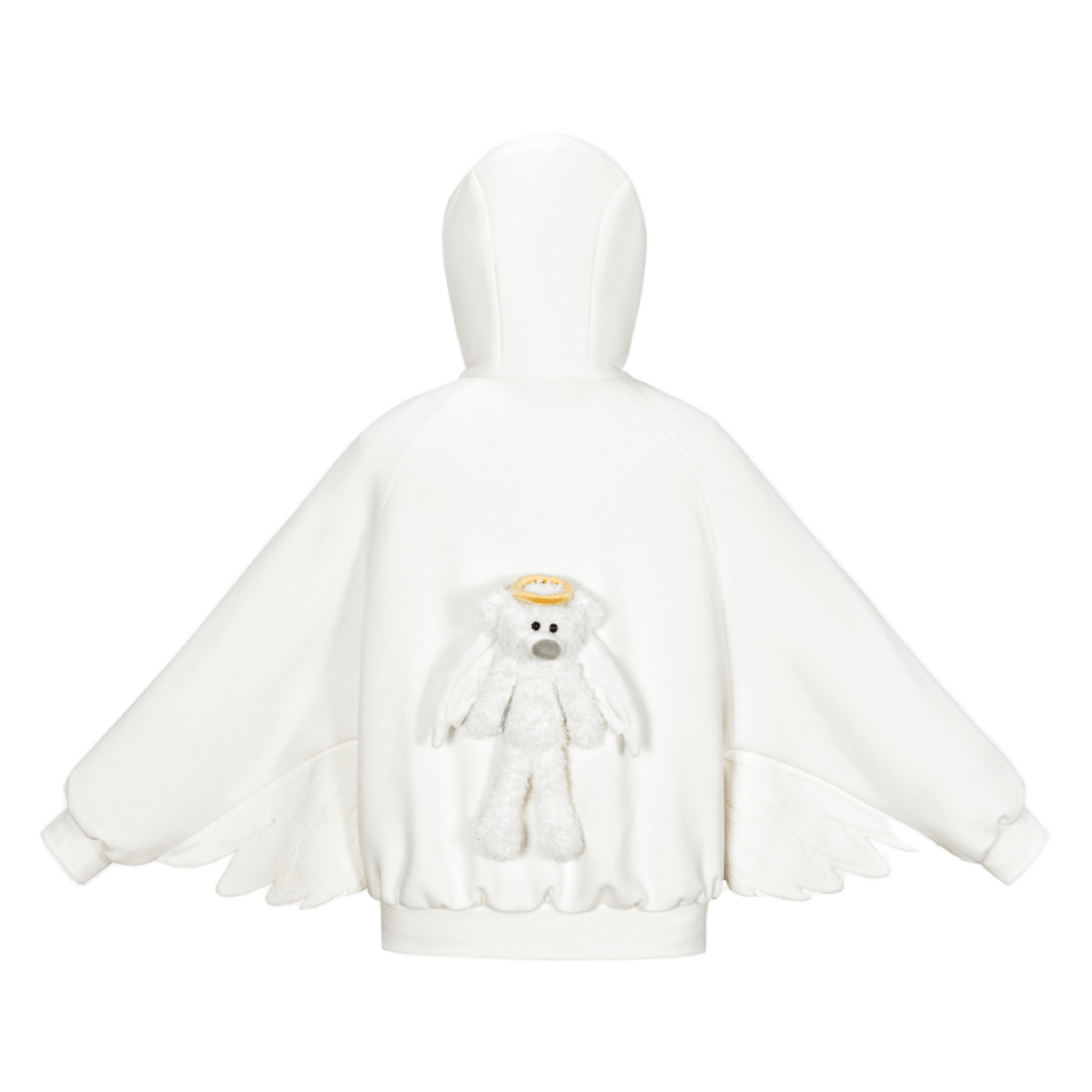 13DE MARZO Angel Devil Bear Tweed Hoodie in White | MADAX