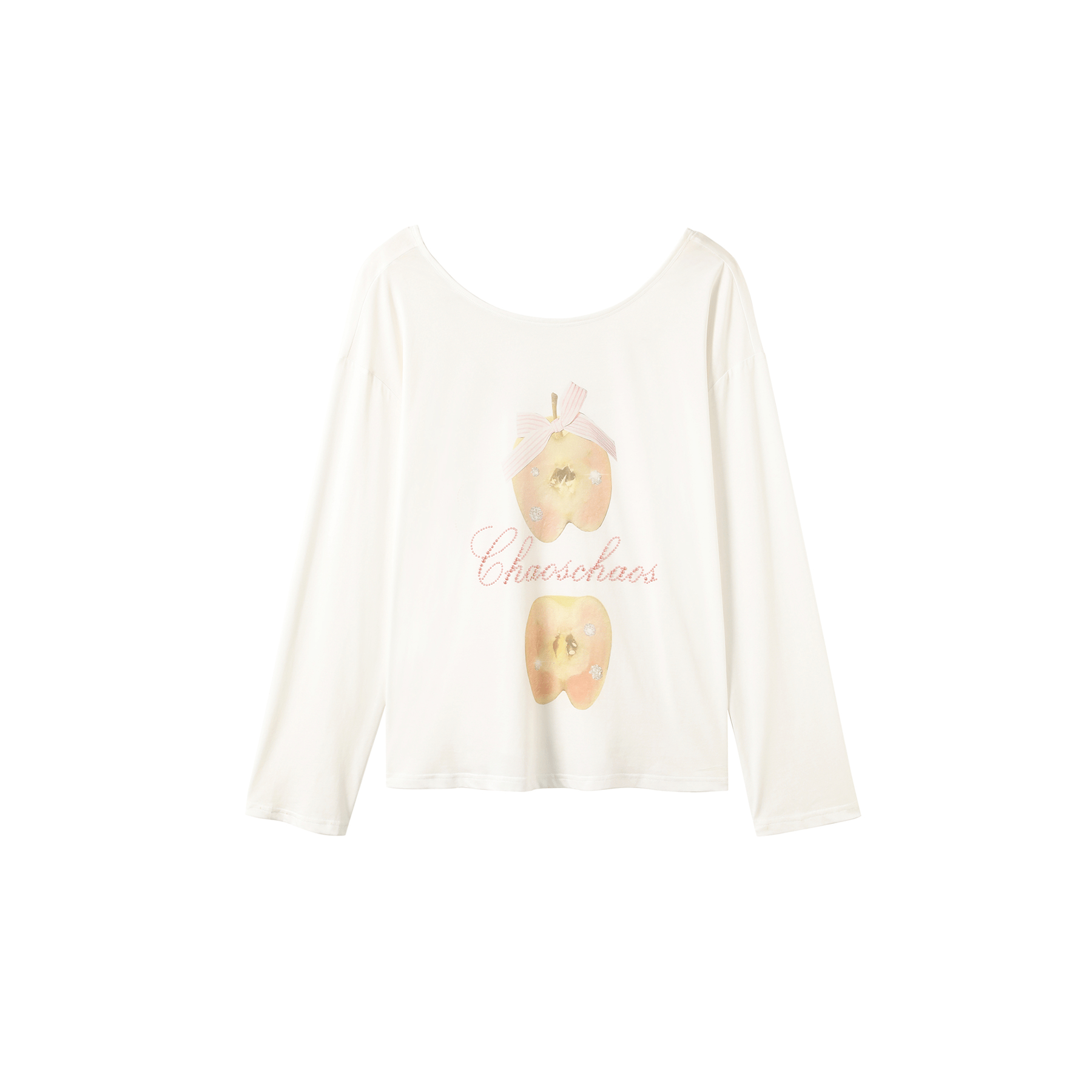 CHAOSCHAOS Apple Print Rhinestone T-shirt In White | MADAX