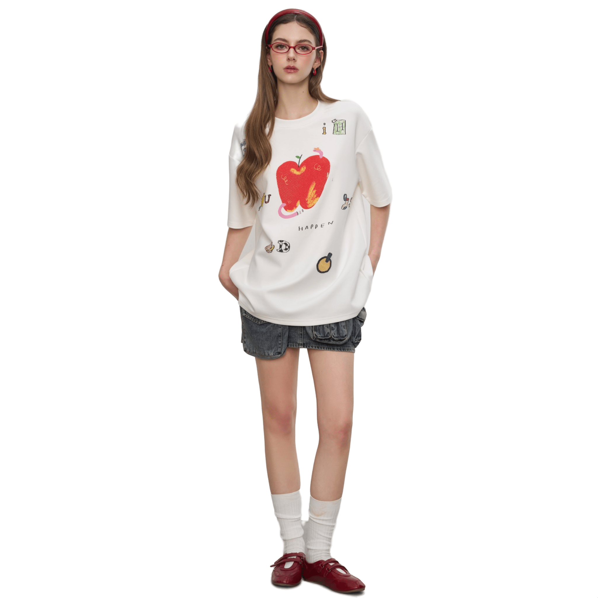 NOT FOR US Apple Print Short Sleeves in White | MADAX