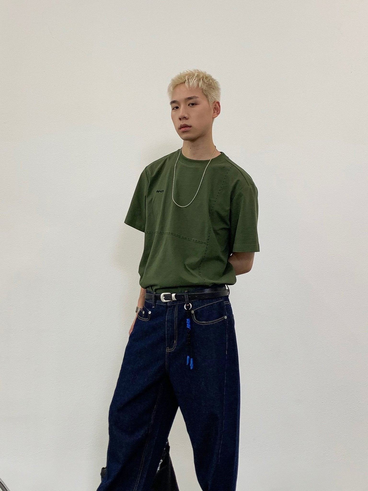 ARCH Army Green Mismatched Crop Short Sleeve T - Shirt | MADA IN CHINA