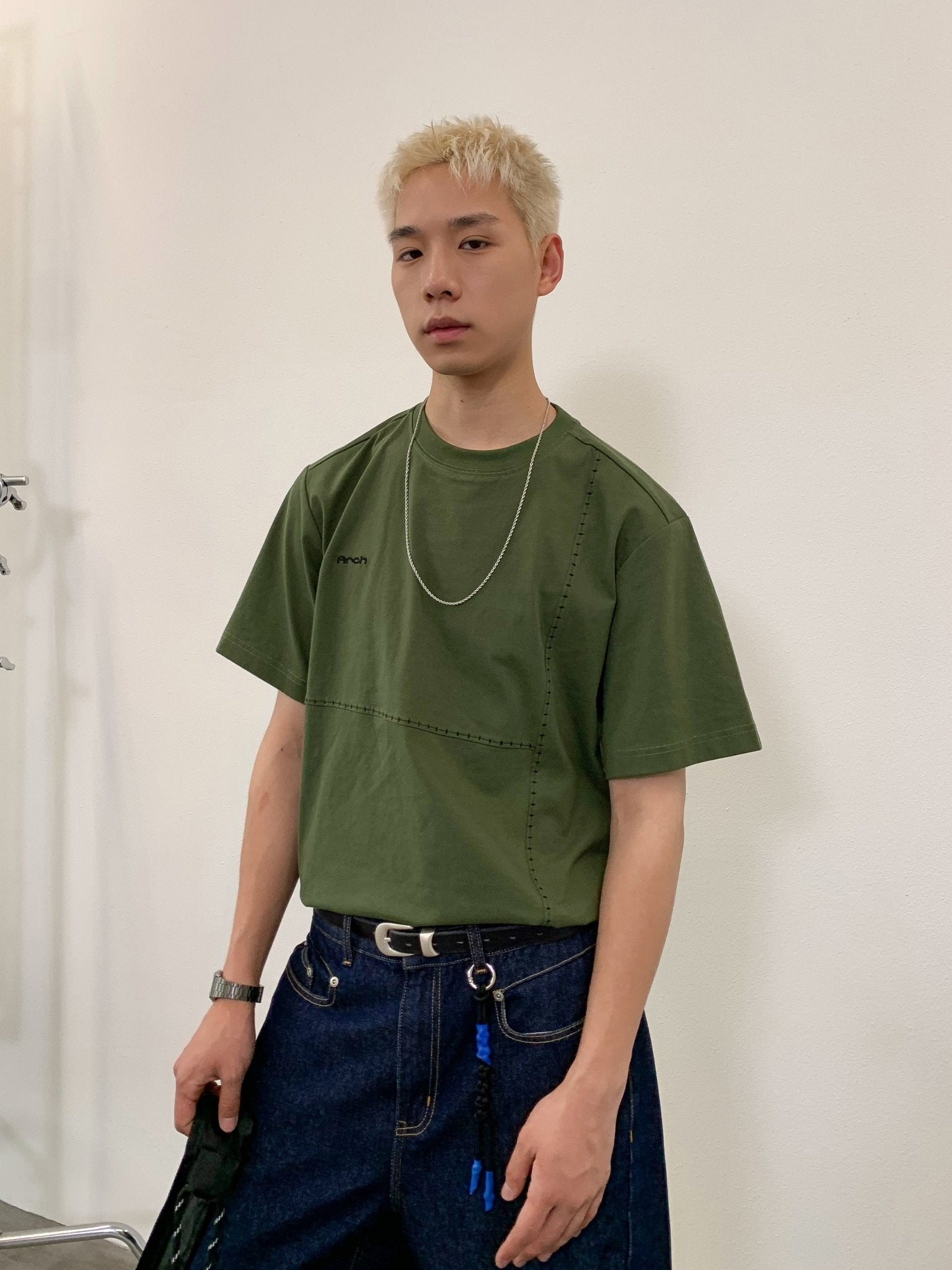 ARCH Army Green Mismatched Crop Short Sleeve T - Shirt | MADA IN CHINA