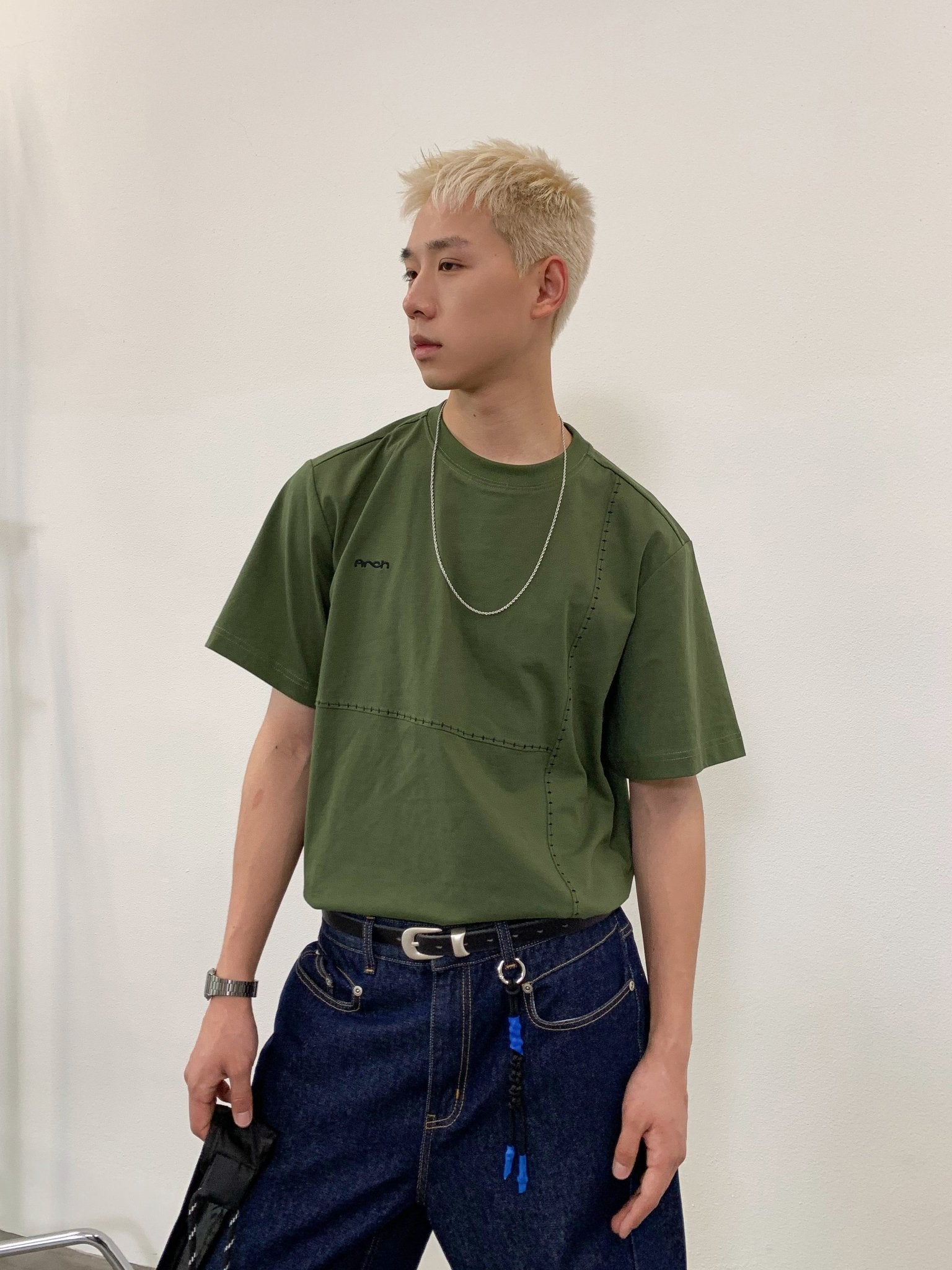 ARCH Army Green Mismatched Crop Short Sleeve T - Shirt | MADA IN CHINA