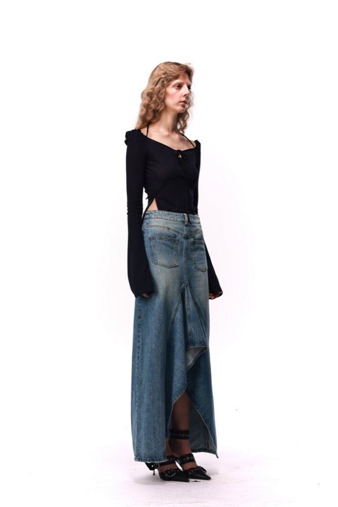 NECESSARY ANANKE Asymmetric Denim MAXI Skirt | MADA IN CHINA