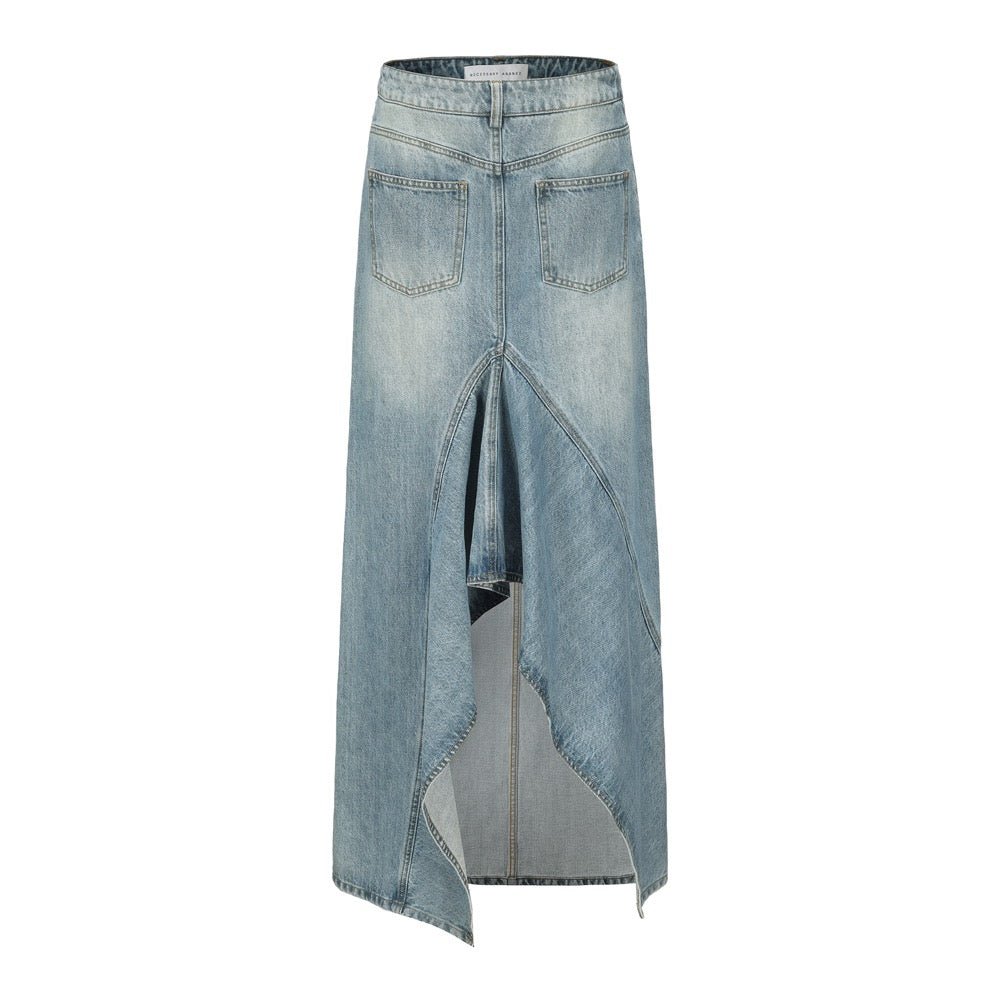 NECESSARY ANANKE Asymmetric Denim MAXI Skirt | MADA IN CHINA