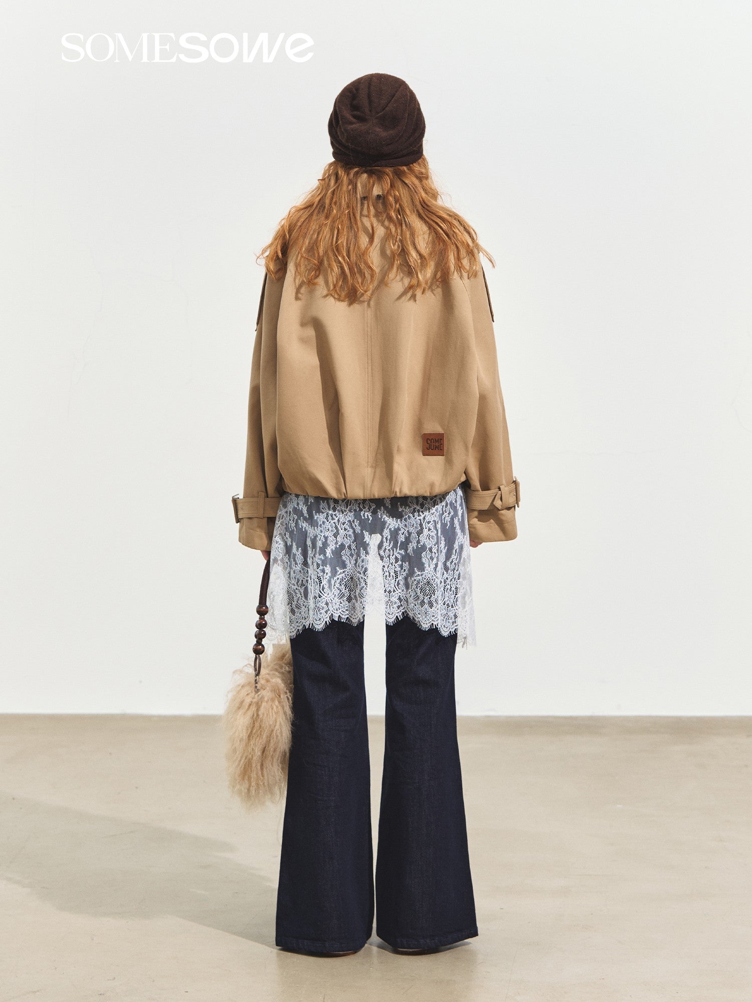 SOMESOWE Asymmetrical Collar Double - Breasted Short Trench Coat In Khaki | MADAX